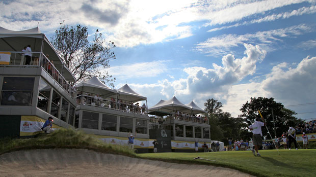 A view of the seating area around the 18th
