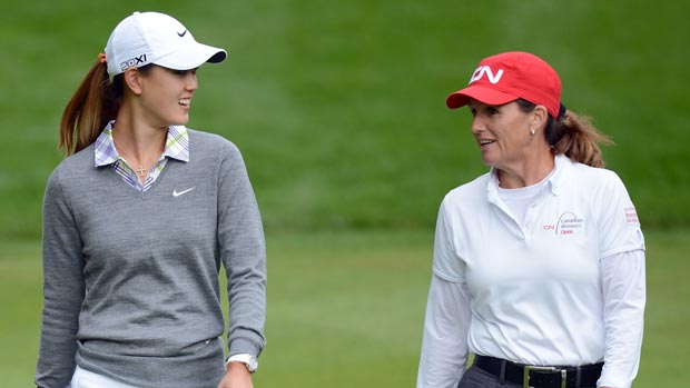 Lorie Kane and Michelle Wie during the first round of the 2012 CN Canadian Women's Open