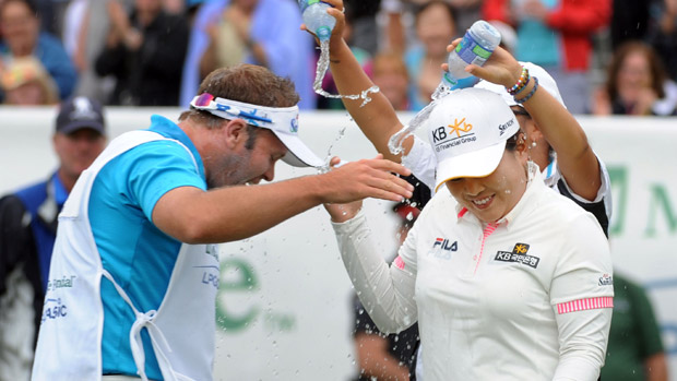 Inbee Park Celebrates after winning the Manulife Financial LPGA Classic