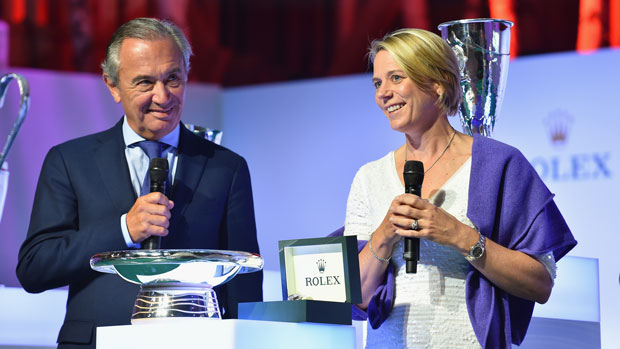 Annika Sorenstam and Jean-Noel Bioul during the Rolex Annika Major Award Ceremony