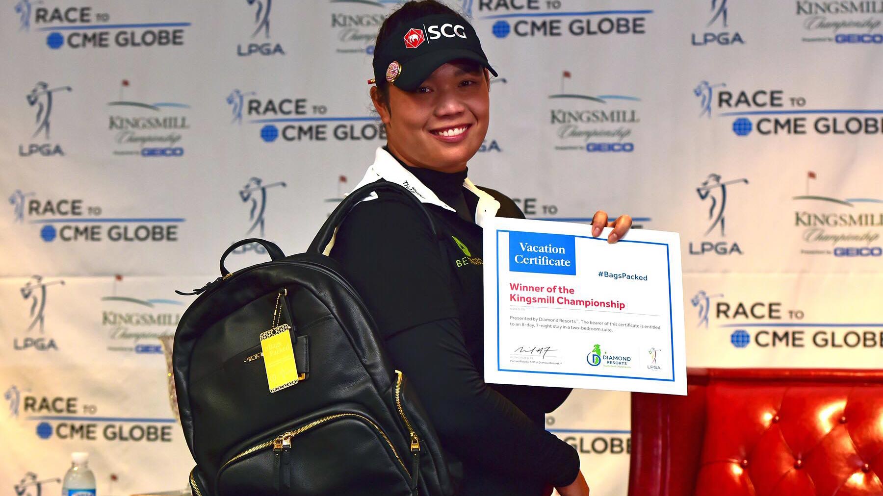 Ariya Jutanugarn has her #BagsPacked for the 2019 Diamond Resorts Tournament of Champions after her win at the 2018 Kingsmill Championship presented by GEICO