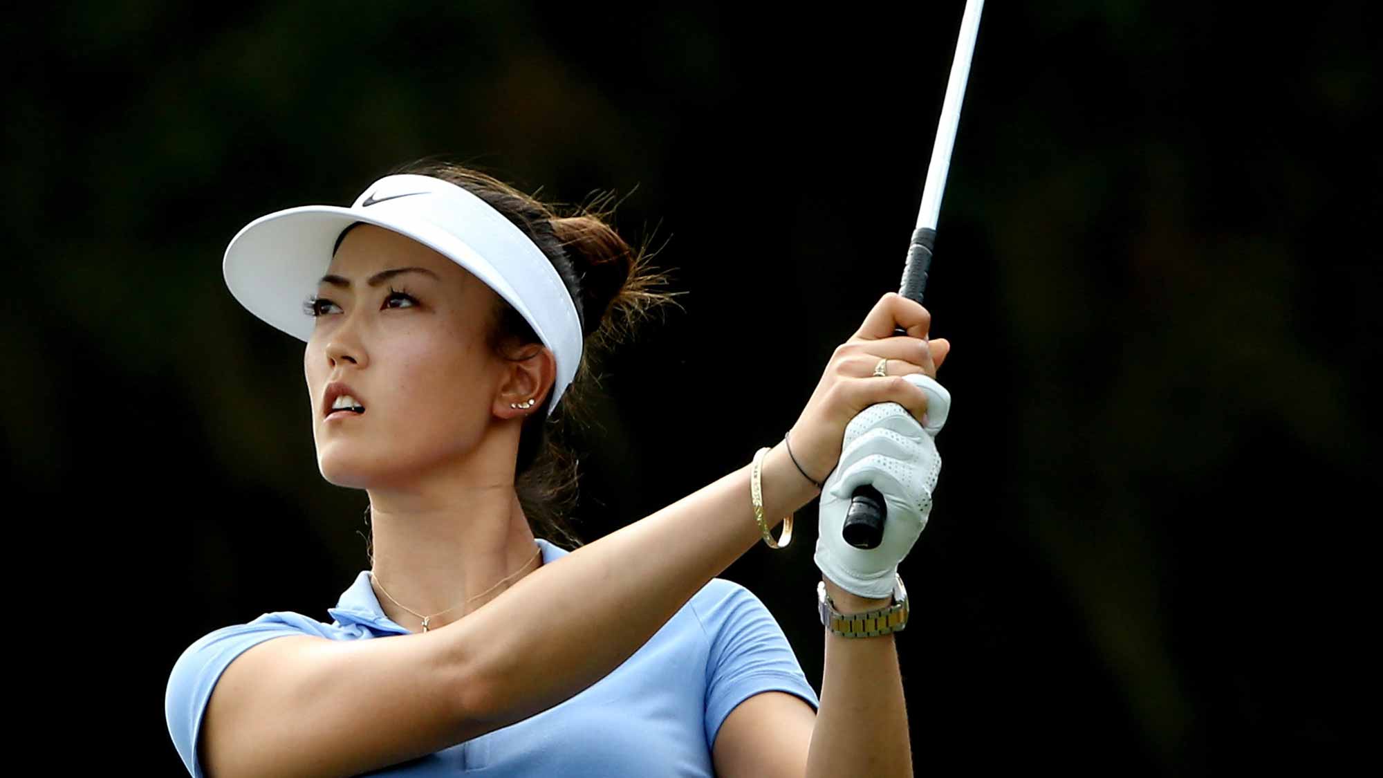 Michelle Wie of the United States plays a shot on the fourth hole during the first round of the Coates Golf Championship Presented By R+L Carriers at Golden Ocala Golf Club
