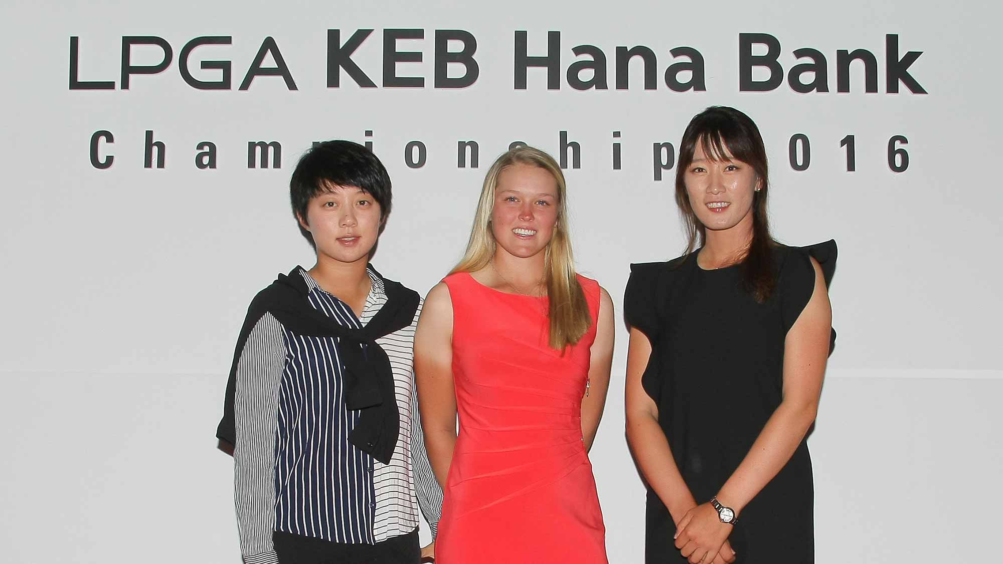Hyo Joo Kim, Brooke Henderson and Chella Choi pose for a photo at the LPGA KEB Hana Bank Pro-Am Party