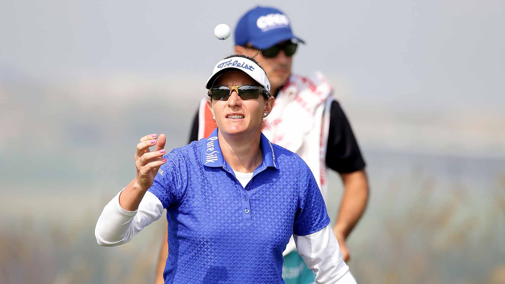 Brittany Lang of United States reacts after a putt on the 6th green during the third round of the LPGA KEB-Hana Bank Championship at the Sky 72 Golf Club Ocean Course