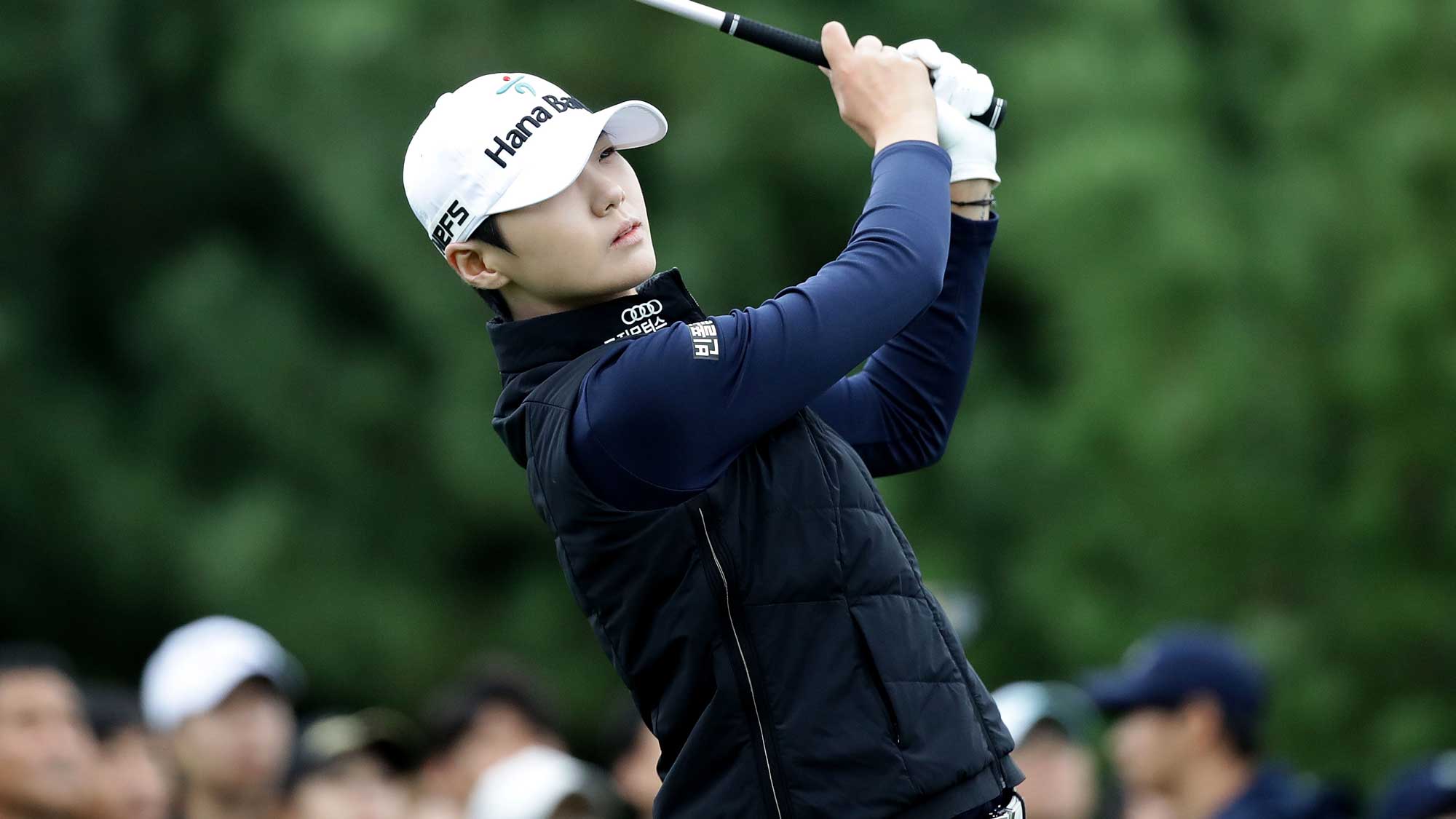 Sung-Hyun Park of South Korea plays a tee shot on the 2nd hole during the first round of the LPGA KEB Hana Bank Championship