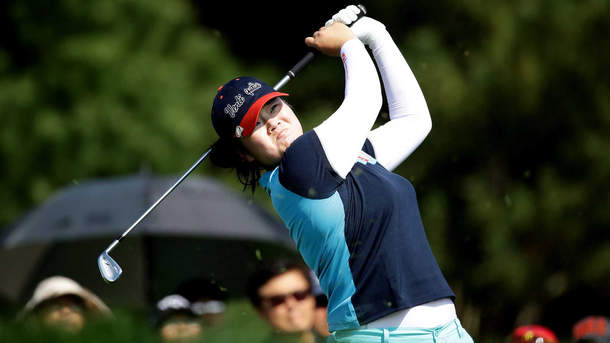 Angel Yin of United States plays a tee shot on the 3rd hole during the third round of the LPGA KEB Hana Bank Championship
