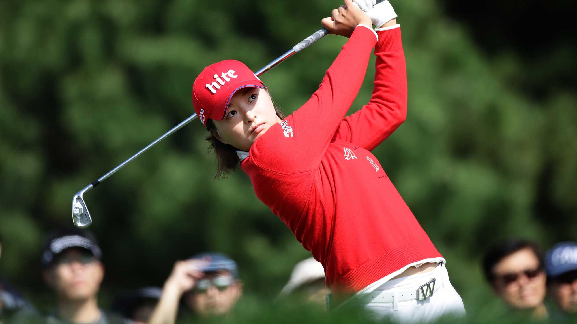 Jin-Young Ko of South Korea plays a tee shot on the 2nd hole during the third round of the LPGA KEB Hana Bank Championship