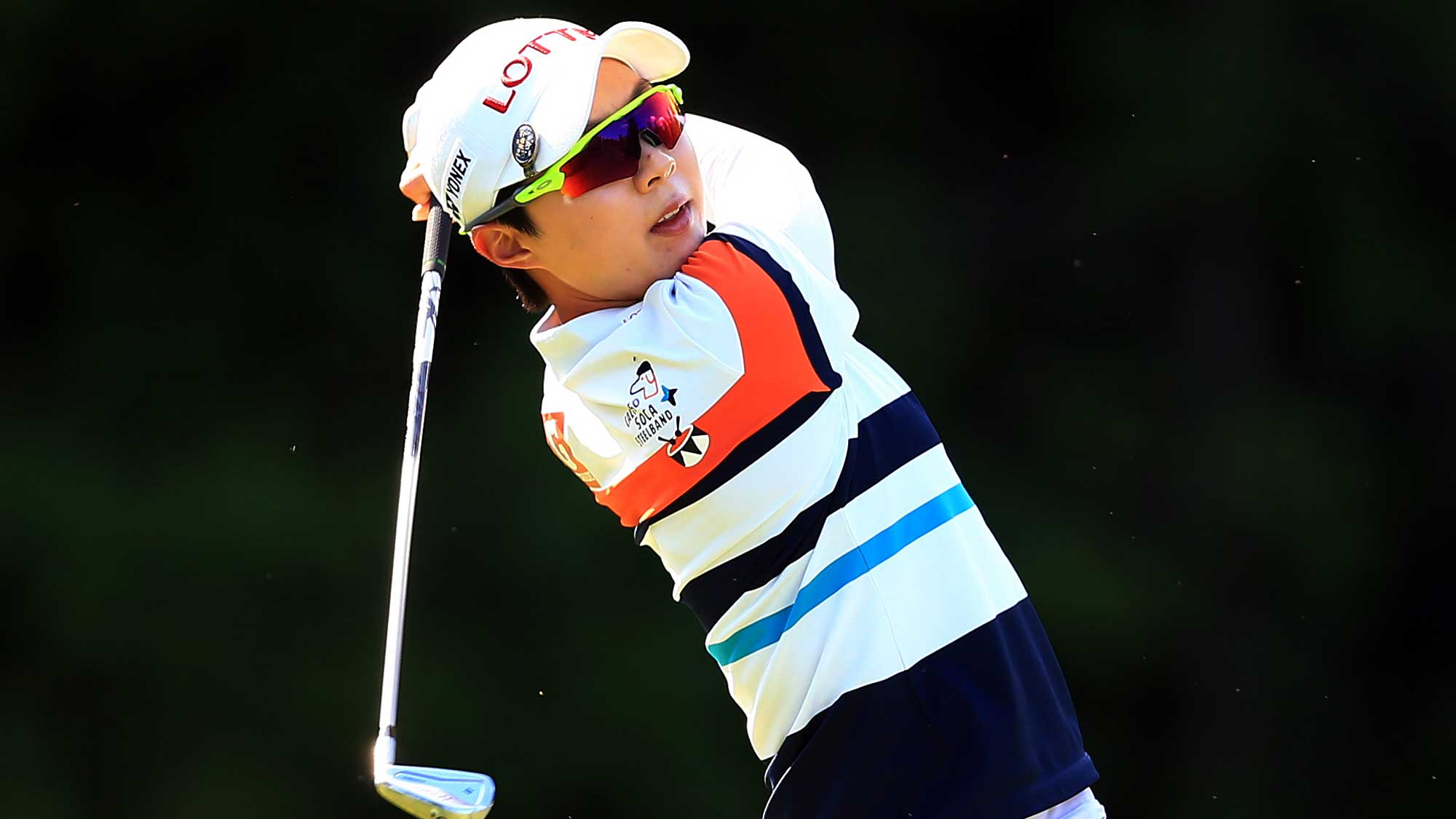 Hyo Joo Kim of South Korea hits her tee shot on the 17th hole during the first round of the Manulife LPGA Classic