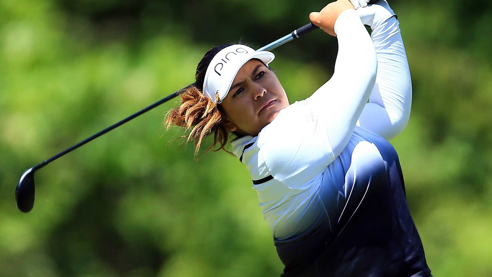 Lizette Salas of the USA hits her tee shot on the 17th hole during the first round of the Manulife LPGA Classic