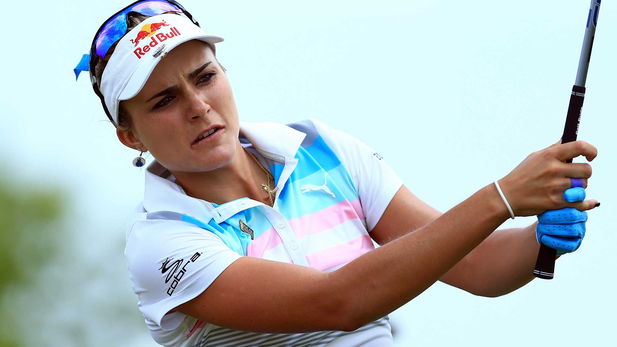 Lexi Thompson of the USA hits her tee shot on the 3rd hole during the final round of the Manulife LPGA Classic
