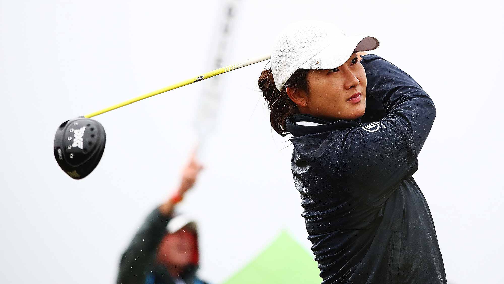 Su Oh of Australia tees off during day four of the New Zealand Women's Open at Windross Farm 