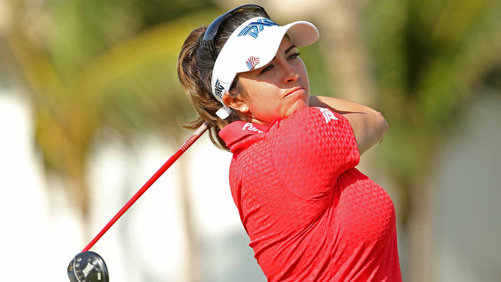 Gerina Piller of the United States hits a tee shot on the eighth hole during round two of the Pure Silk Bahamas LPGA Classic 