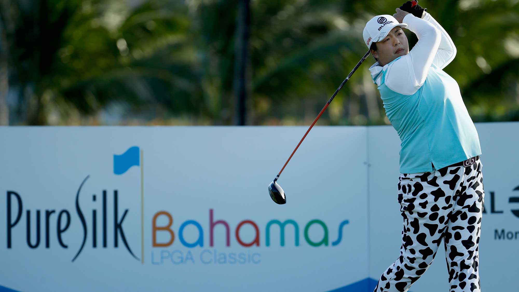 Shanshan Feng of China hits her tee shot on the 15th hole during the second round of the Pure Silk Bahamas LPGA Classic