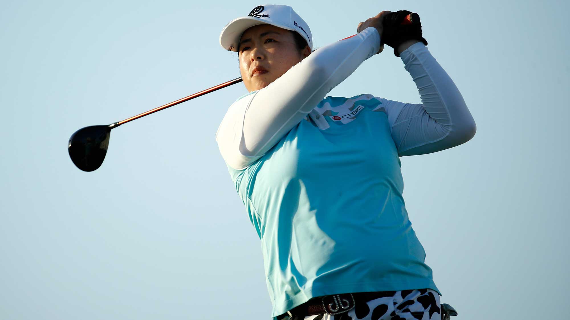 Shanshan Feng of China hits her tee shot on the 16th hole during the second round of the Pure Silk Bahamas LPGA Classic
