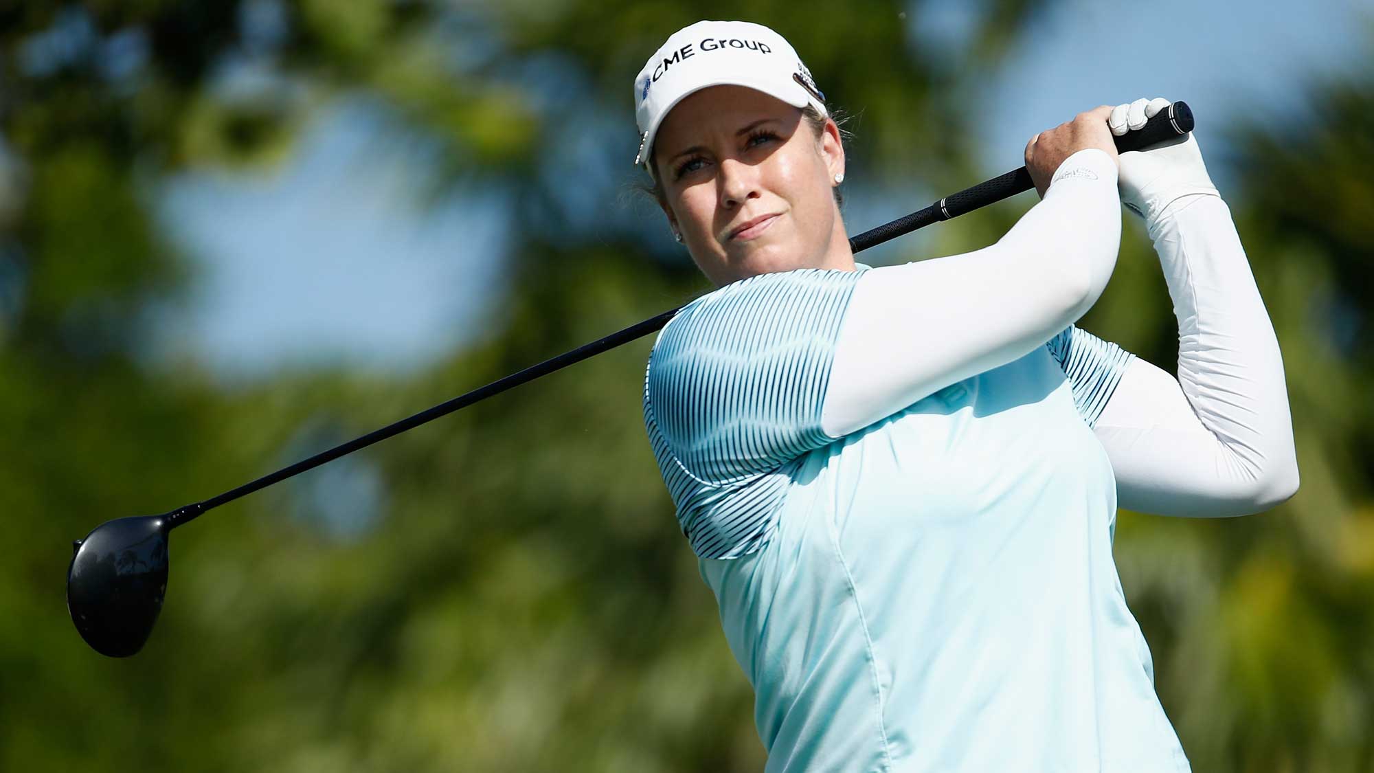 Brittany Lincicome hits her tee shot on the 4th hole during the final round of the Pure Silk Bahamas LPGA Classic