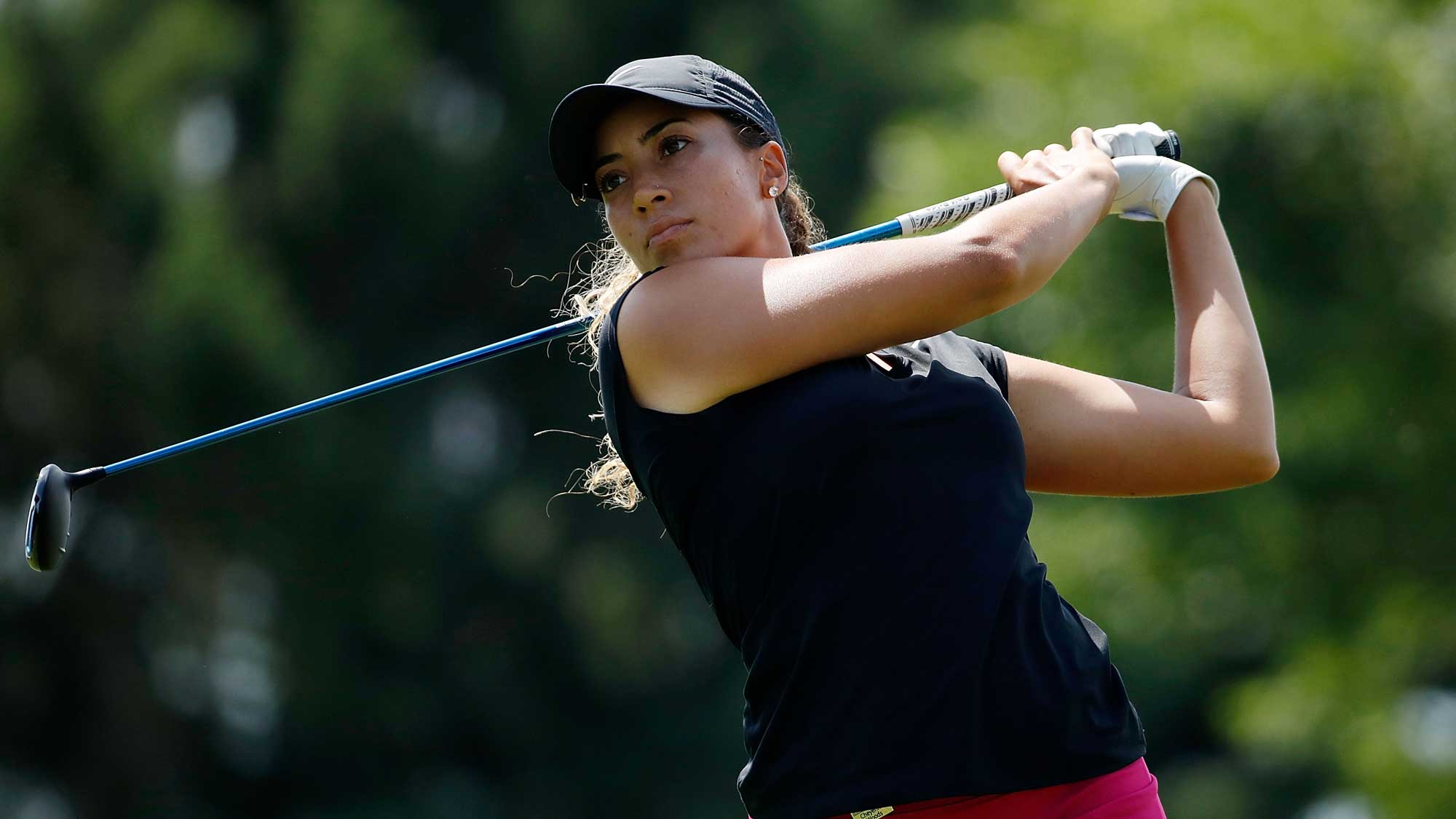 Cheyenne Woods hits her tee shot on the 16th hole during the first round of the Thornberry Creek LPGA Classic