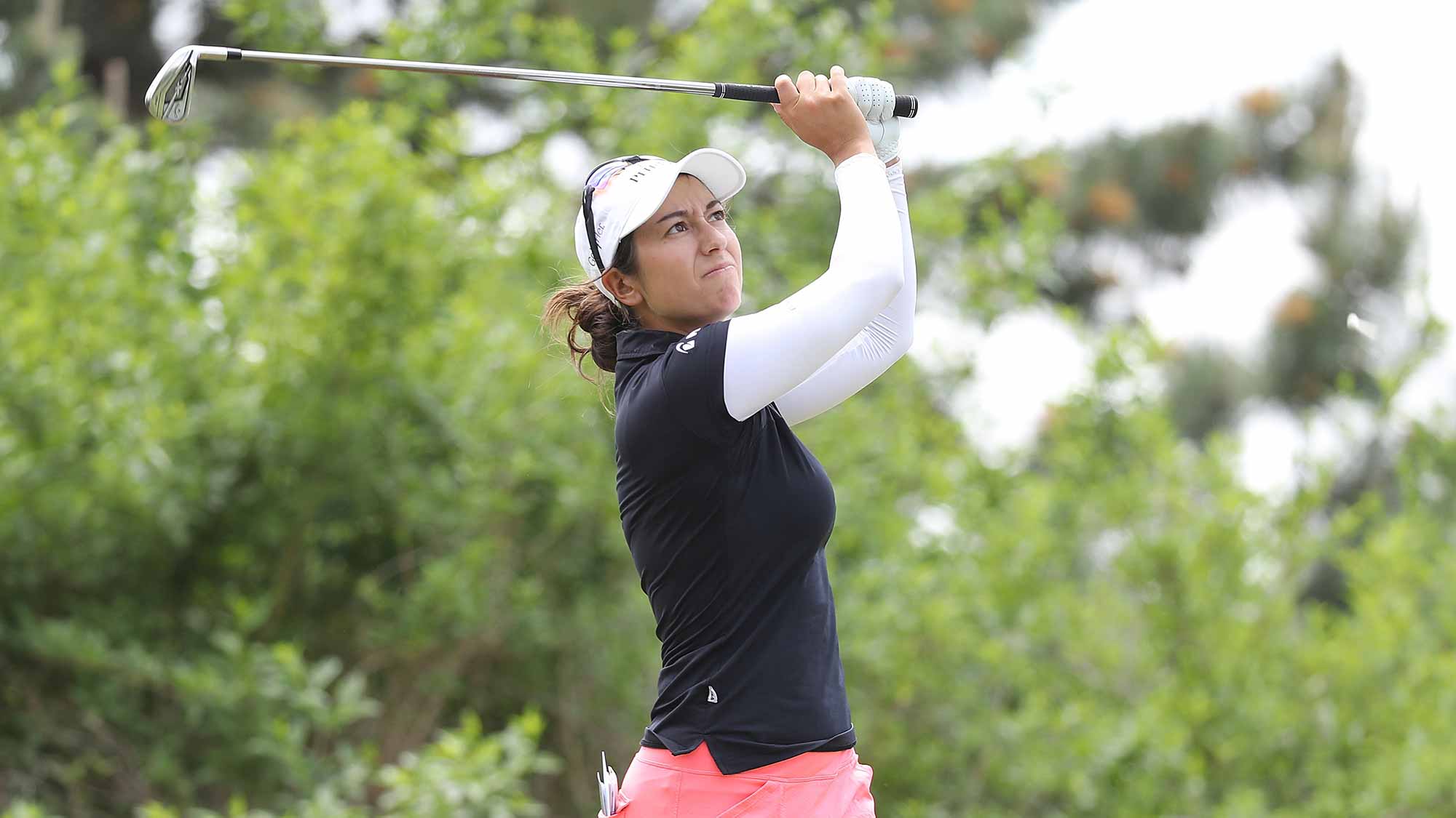 Maria Alex from the United States hits her tee shot on the third hole during the third round of the LPGA Volvik Championship