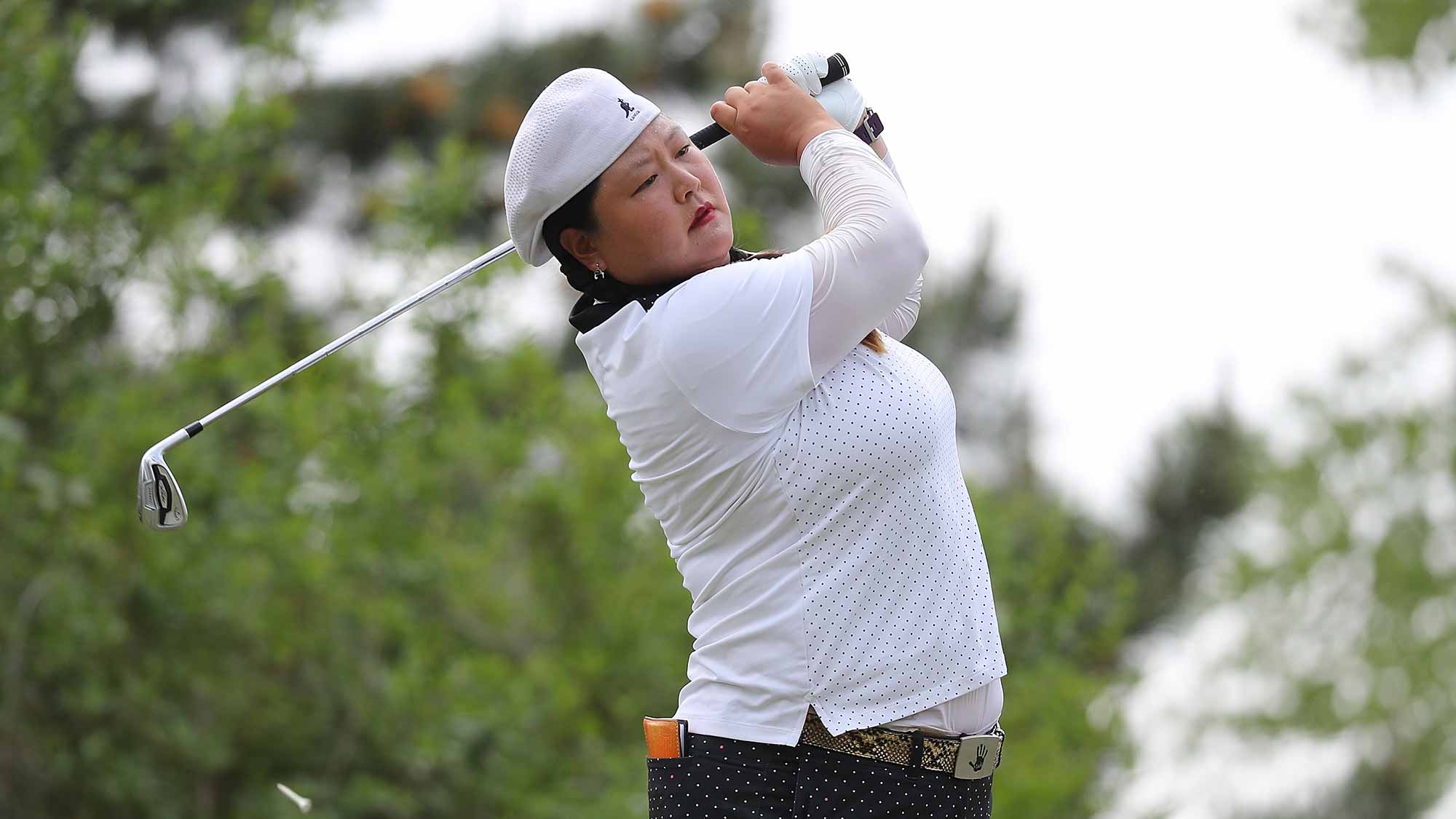 Christina Kim tees off on the second hole during the third round of the LPGA Volvik Championship