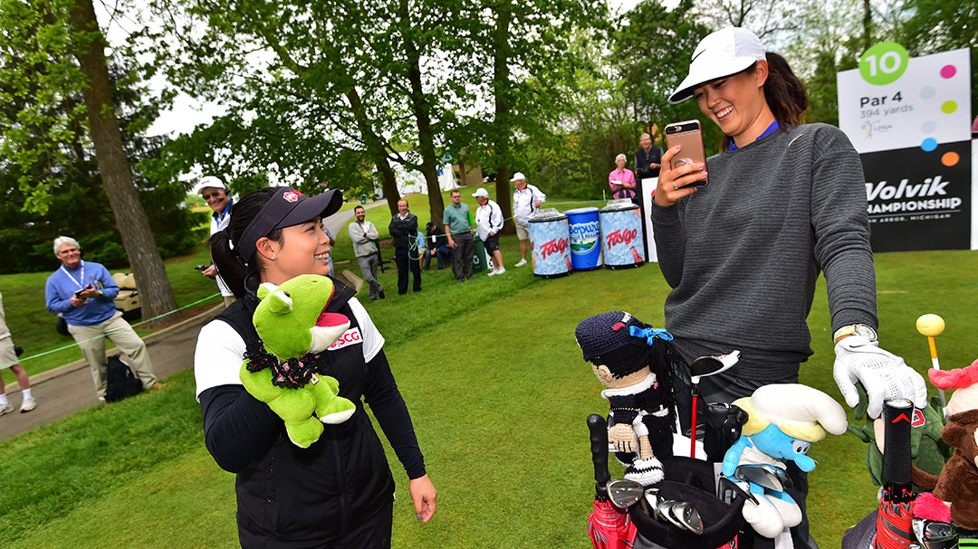 Moriya Jutanugarn (left) and Michelle Wie during the LPGA Volvik Championship ProAm