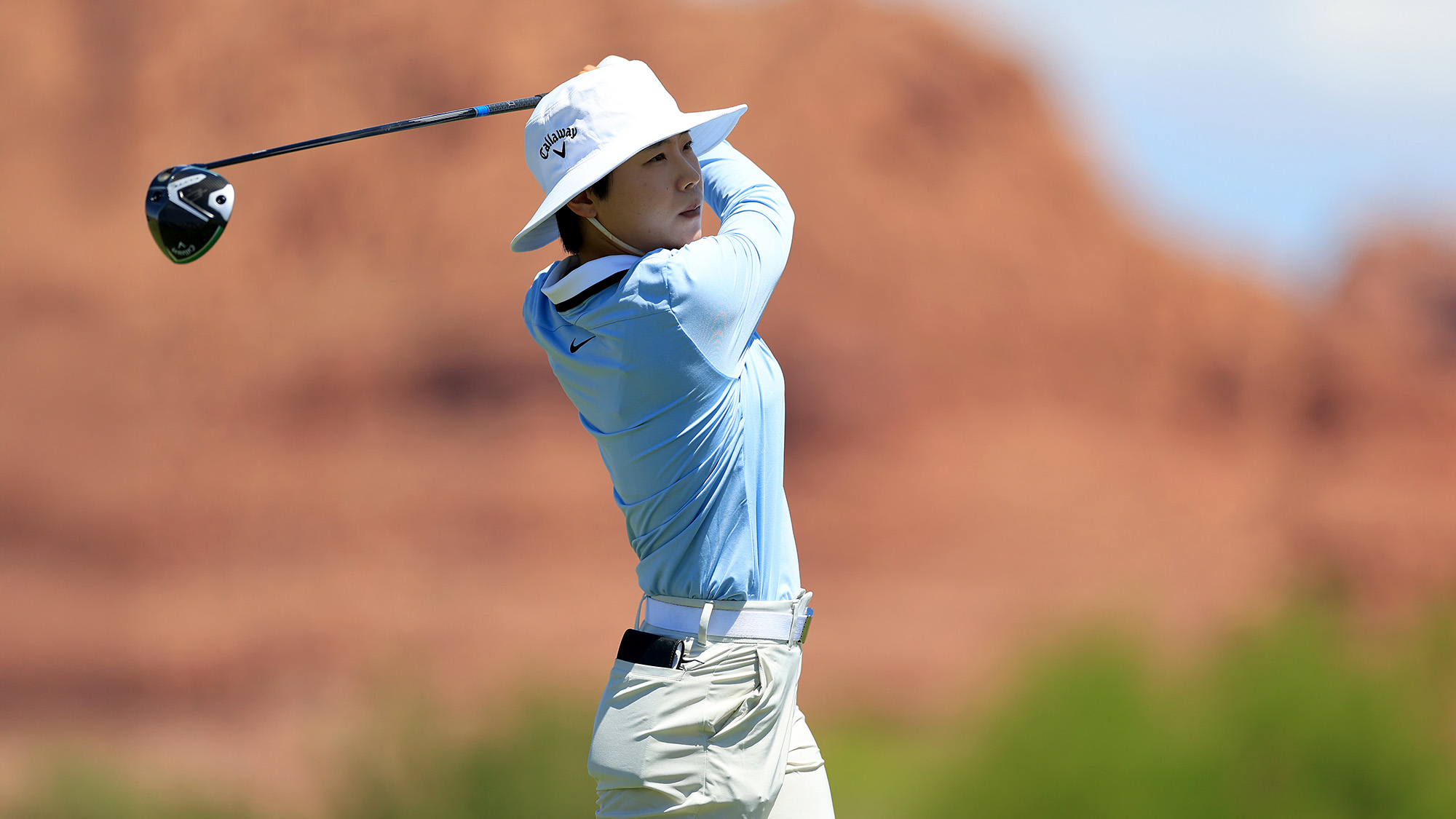 Somi Lee of Korea drives from the18th tee during the second round of the Black Desert Championship 2025 at Black Desert Resort on May 02, 2025 in St George, Utah.