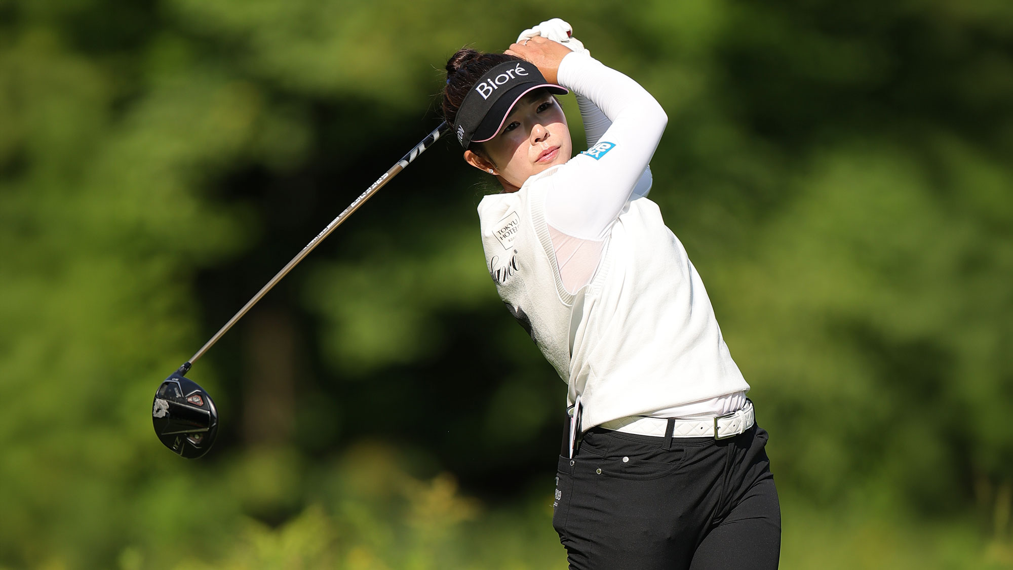 Miyu Yamashita of Japan plays her shot from the fifth tee during the first round of the FM Championship 2026 at TPC Boston on August 27, 2026 in Norton, Massachusetts.