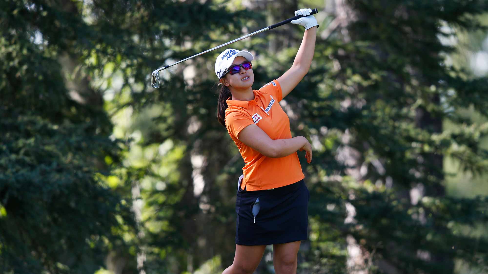 Sei Young Kim of South Korea reacts to her tee shot on the 8th hole during the second round of the Canadian Pacific Women's Open at Priddis Greens Golf and Country Club
