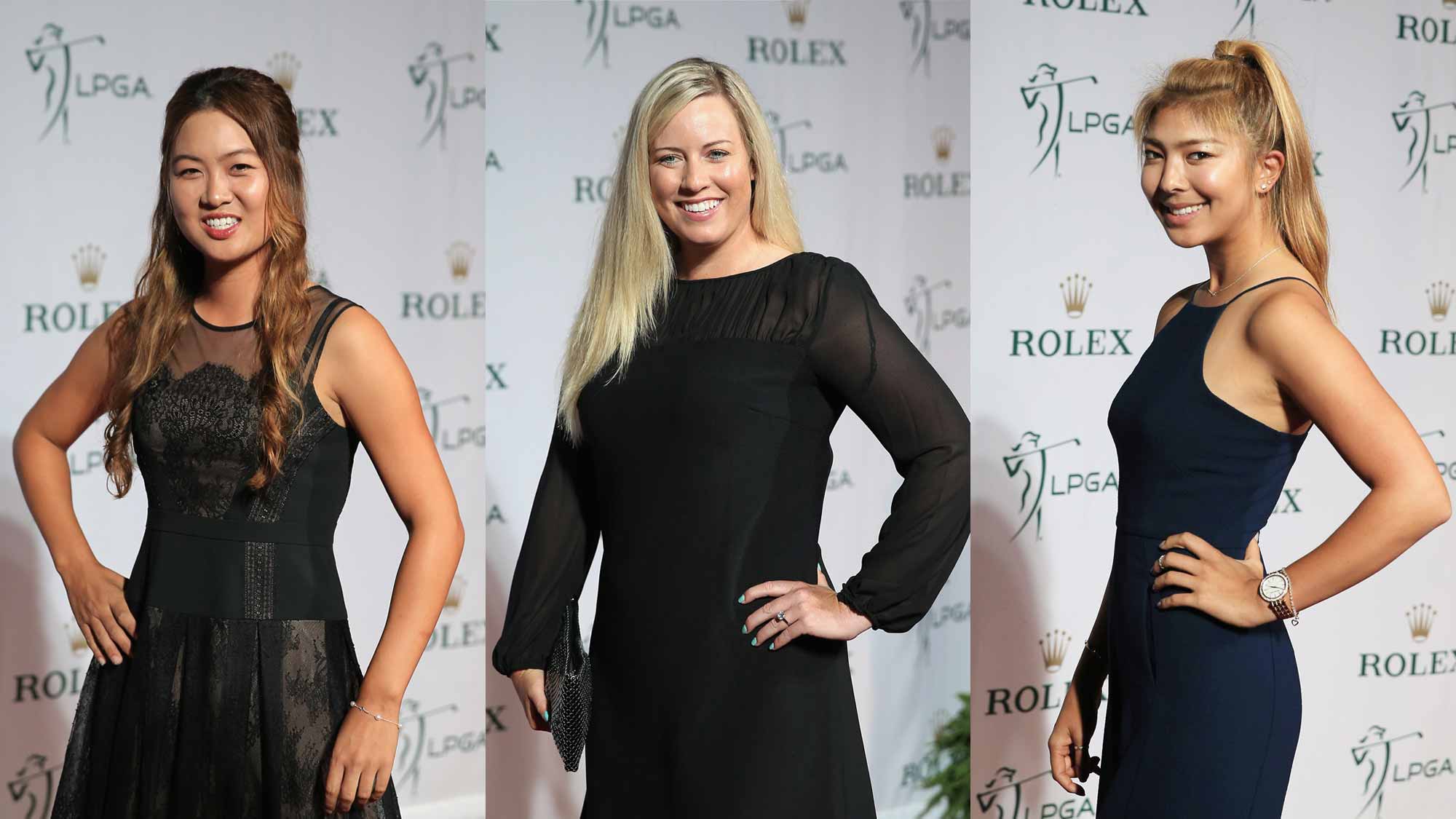 Minjee Lee (L), Brittany Lincicome (Center) and Alison Lee on the Red Carpet before the LPGA Rolex Players Awards at the Ritz-Carlton, Naples