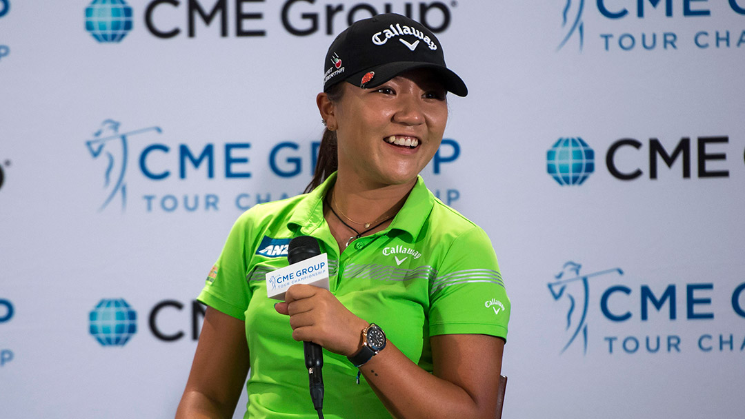 Lydia Ko talks with the media during her pre-tournament press conference at the 2016 CME Group Tour Championship