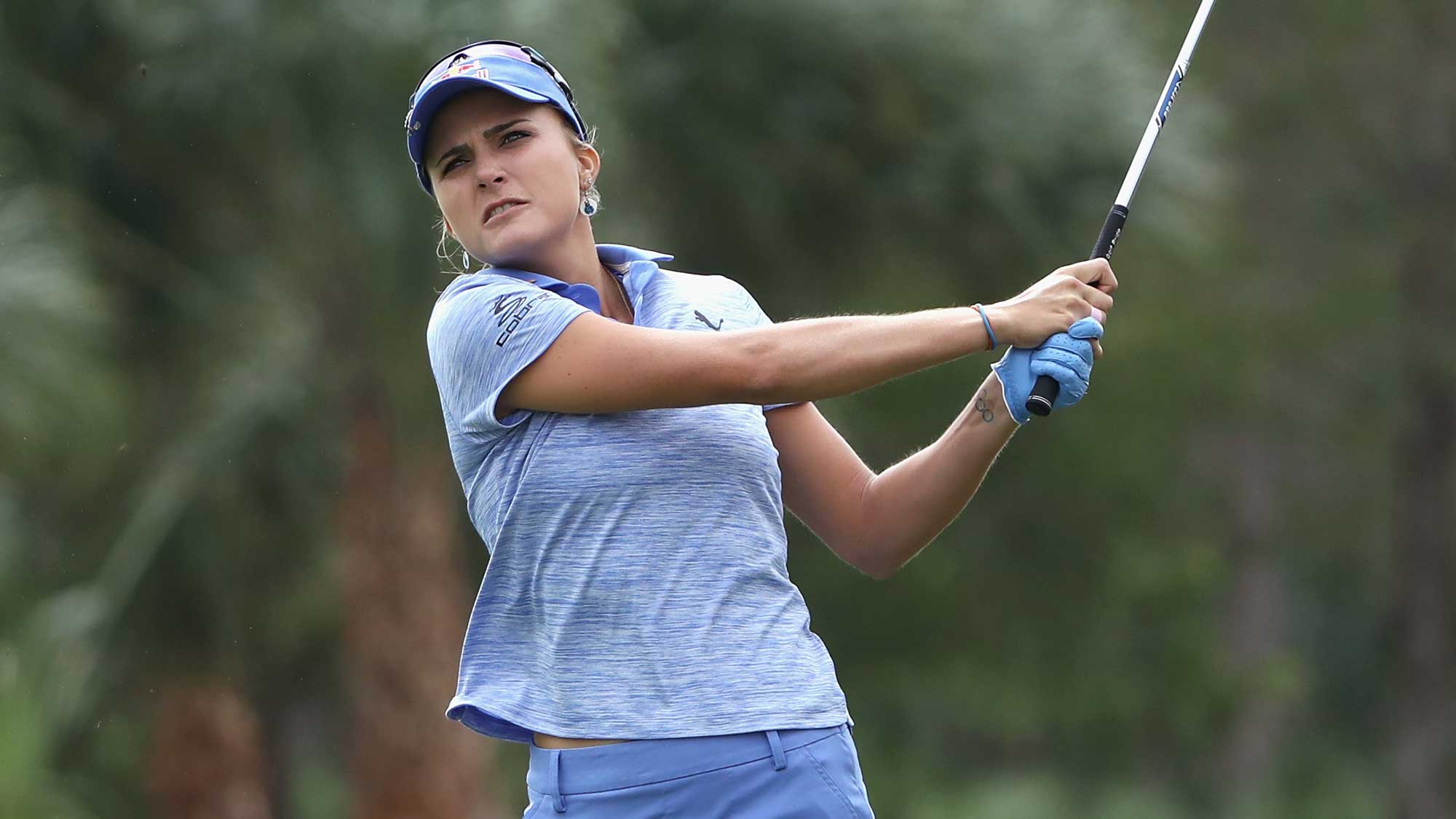 Lexi Thompson of the United States plays a shot on the second hole during round one of the CME Group Tour Championship