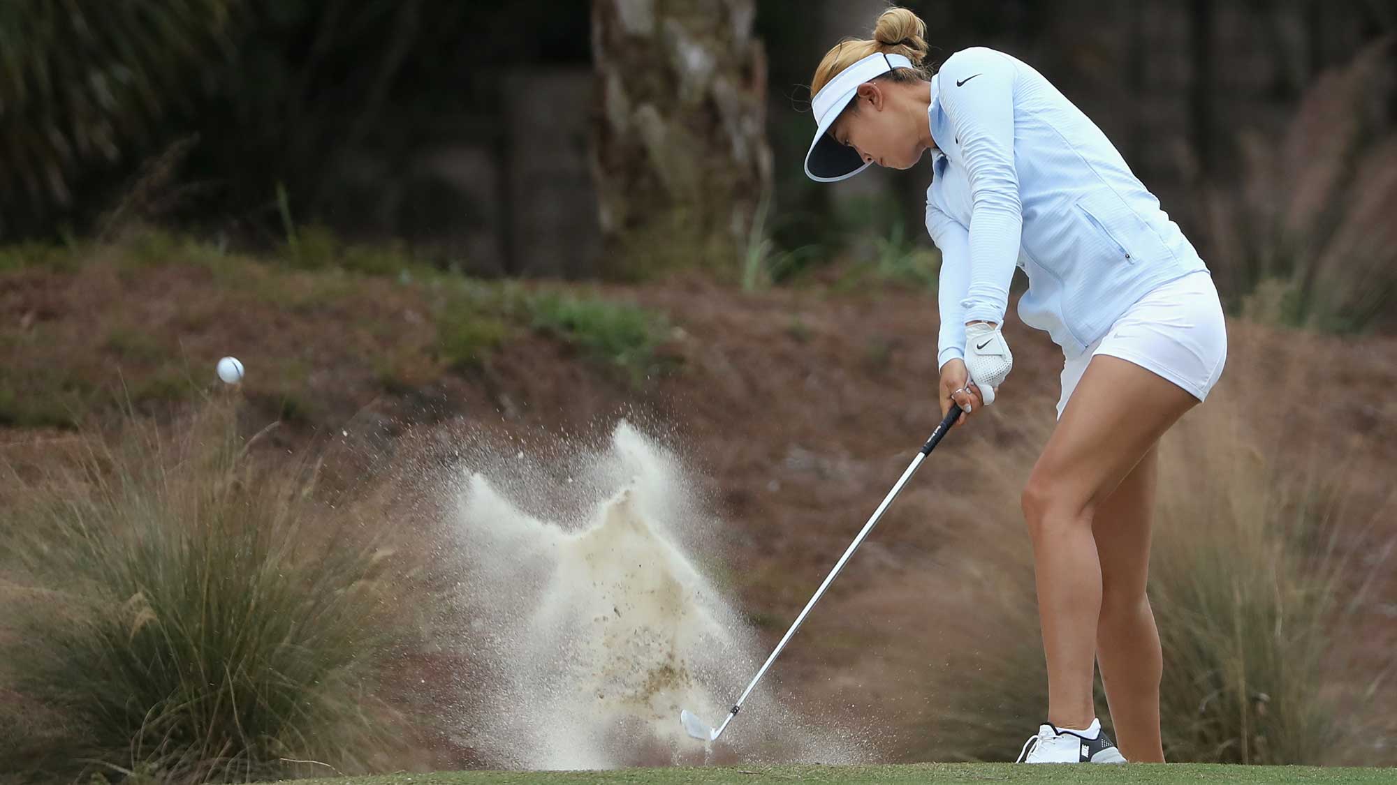 Michelle Wie of the United States plays a shot on the second hole during round one of the CME Group Tour Championship