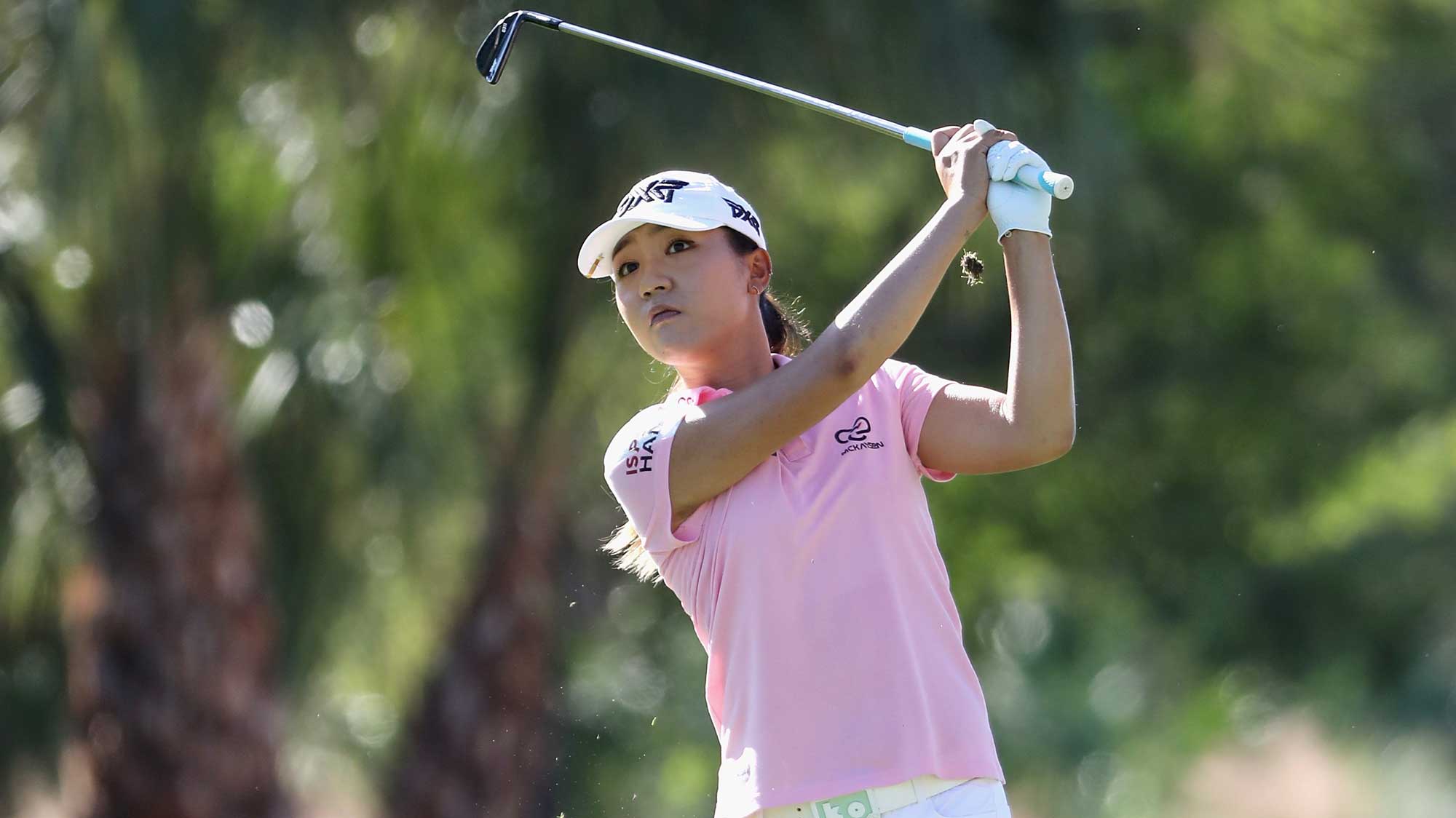 Lydia Ko of New Zealand plays a shot on the second hole during round three of the CME Group Tour Championship