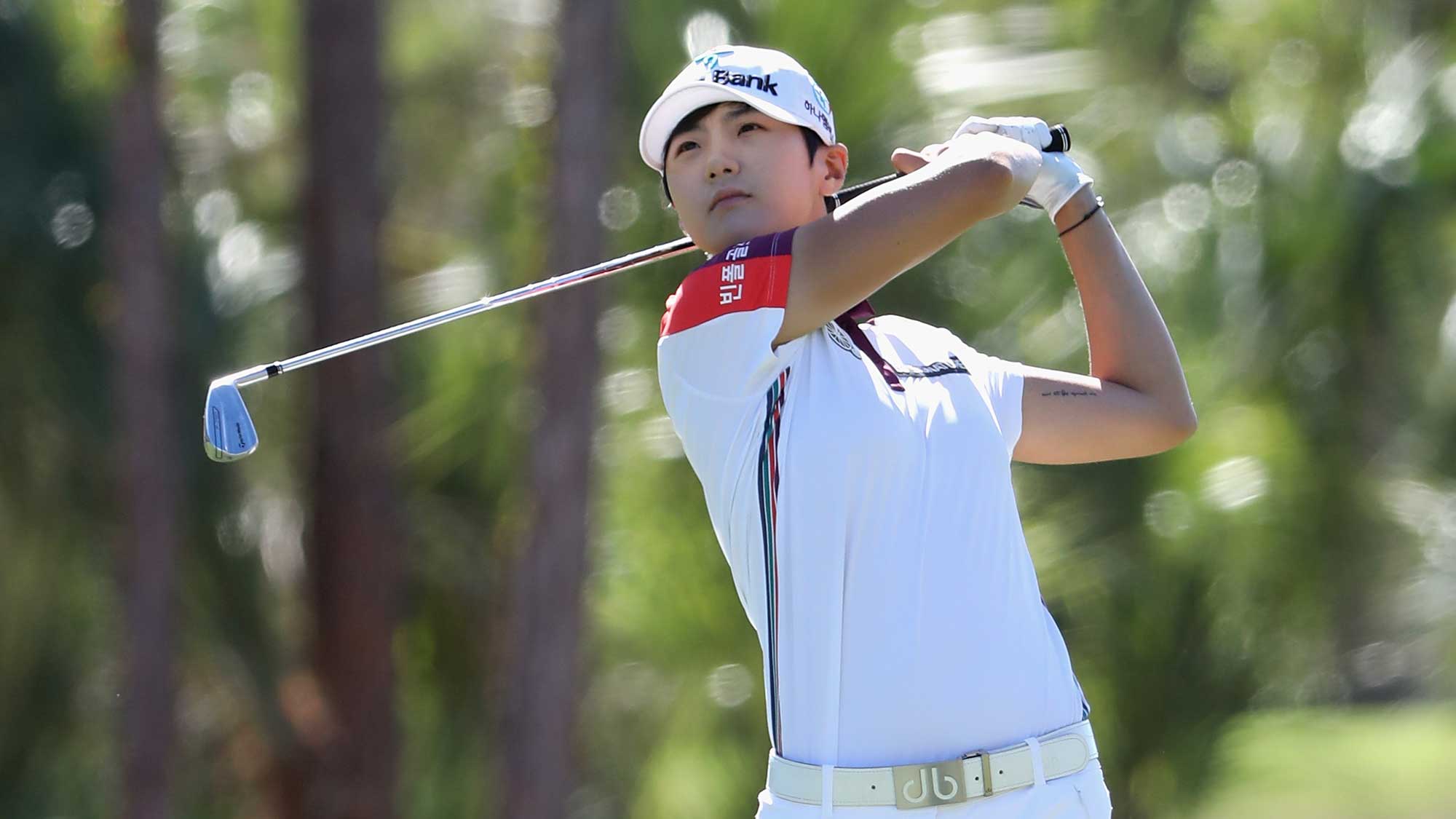 Sung Hyun Park of Korea plays a shot on the second hole during round three of the CME Group Tour Championship
