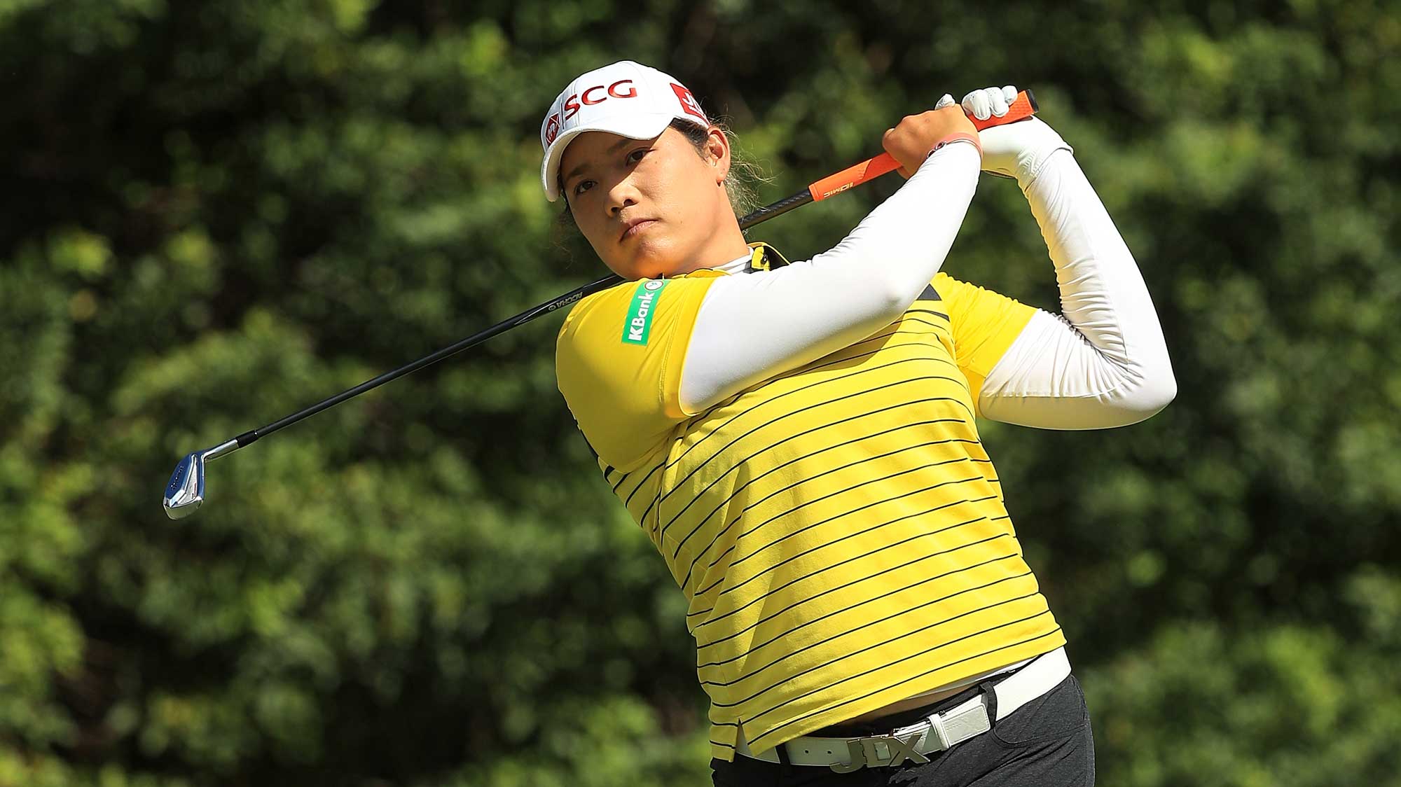Ariya Jutanugarn of Thailand plays her shot from the seventh tee during the first round of the CME Group Tour Championship