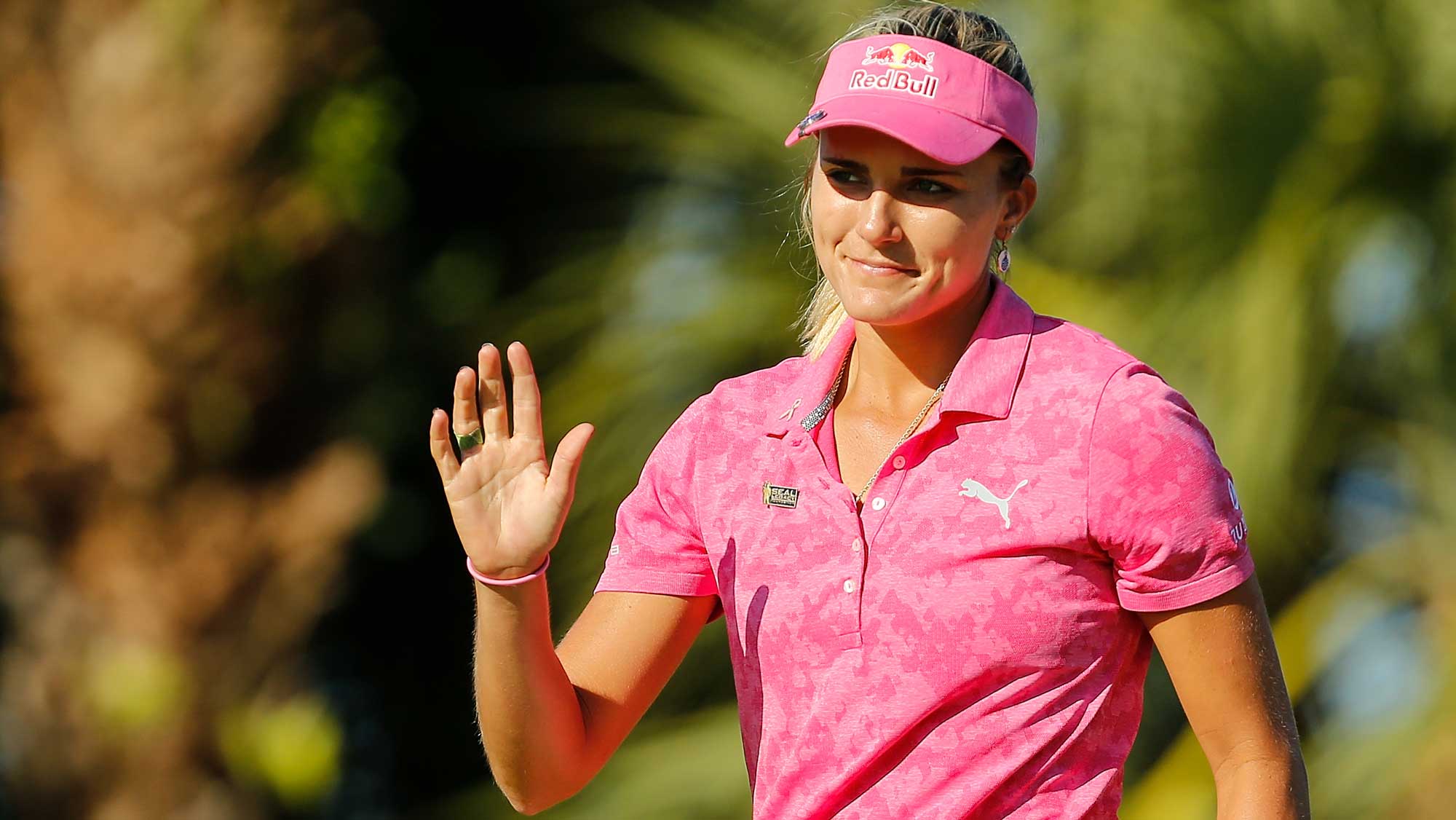 Lexi Thompson reacts on the 15th green during the third round of the LPGA CME Group Tour Championship