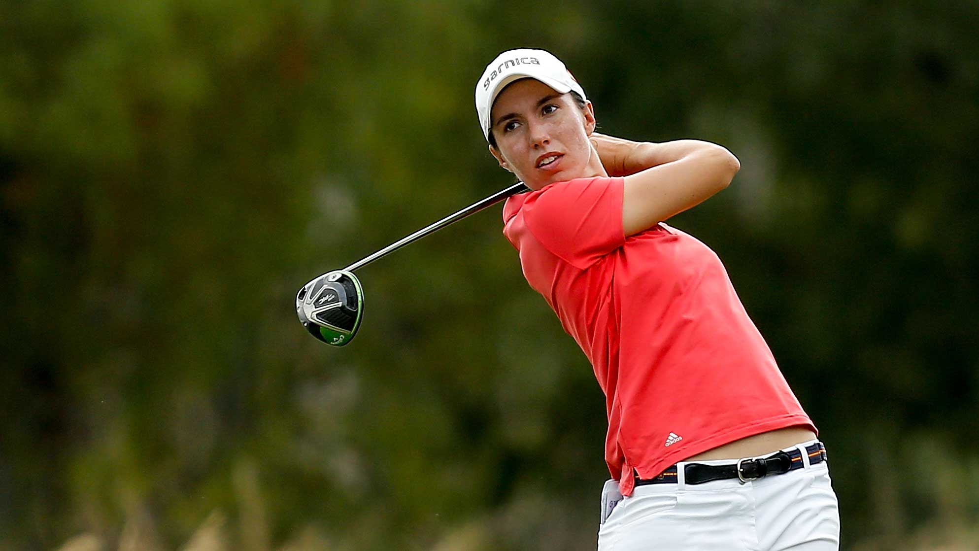 Carlota Ciganda of Spain plays her shot from the third tee during the final round of the on LPGA CME Group Tour Championship