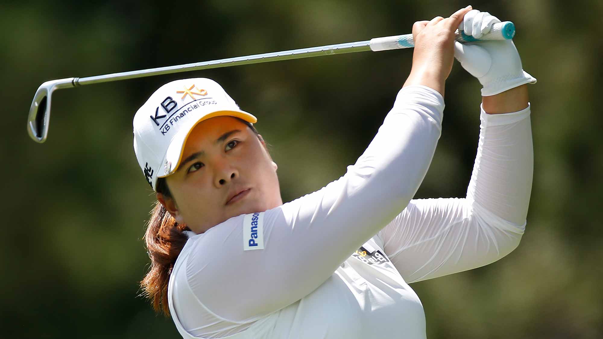 Inbee Park of South Korea watches her tee shot on the second hole during the third round of the Marathon Classic presented by Owens Corning and O-I at Highland Meadows Golf Club
