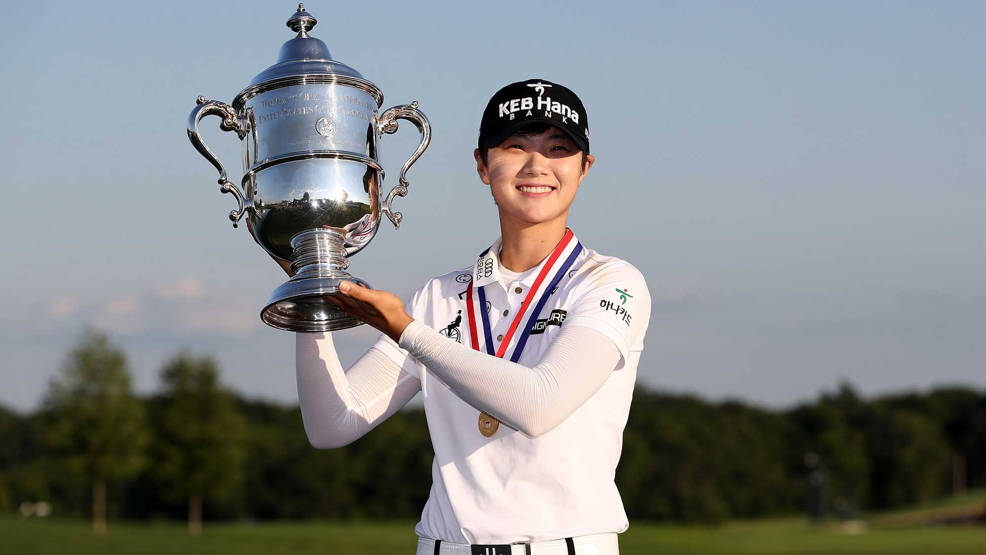 Sung Hyun Park of Korea poses with the trophy afer the final round of the U.S. Women's Open