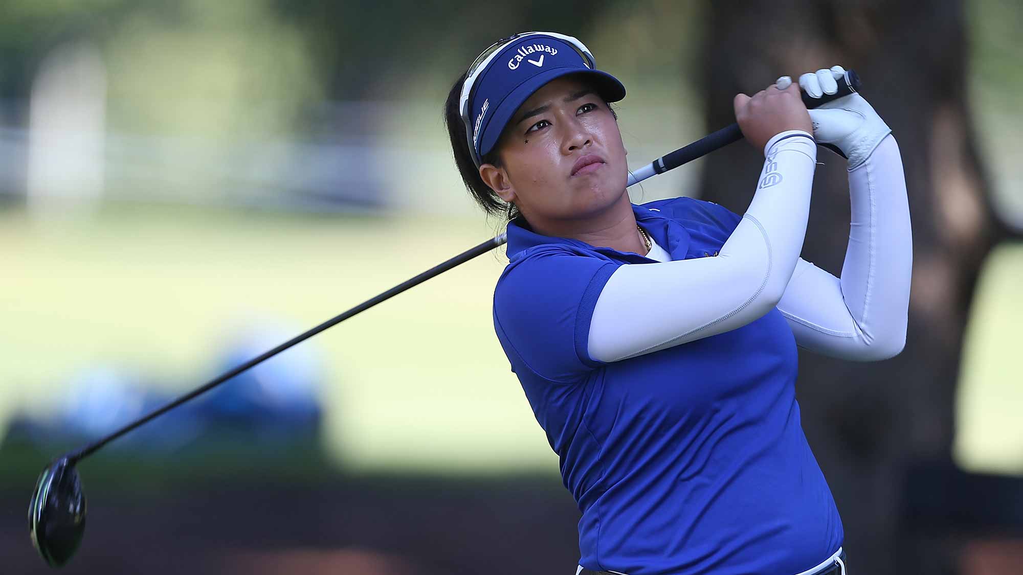Thidapa Suwannapura of Thailand watches her tee shot on the sixth hole during the second round of the Marathon Classic Presented By Owens Corning And O-I on July 13, 2018 in Sylvania, Ohio