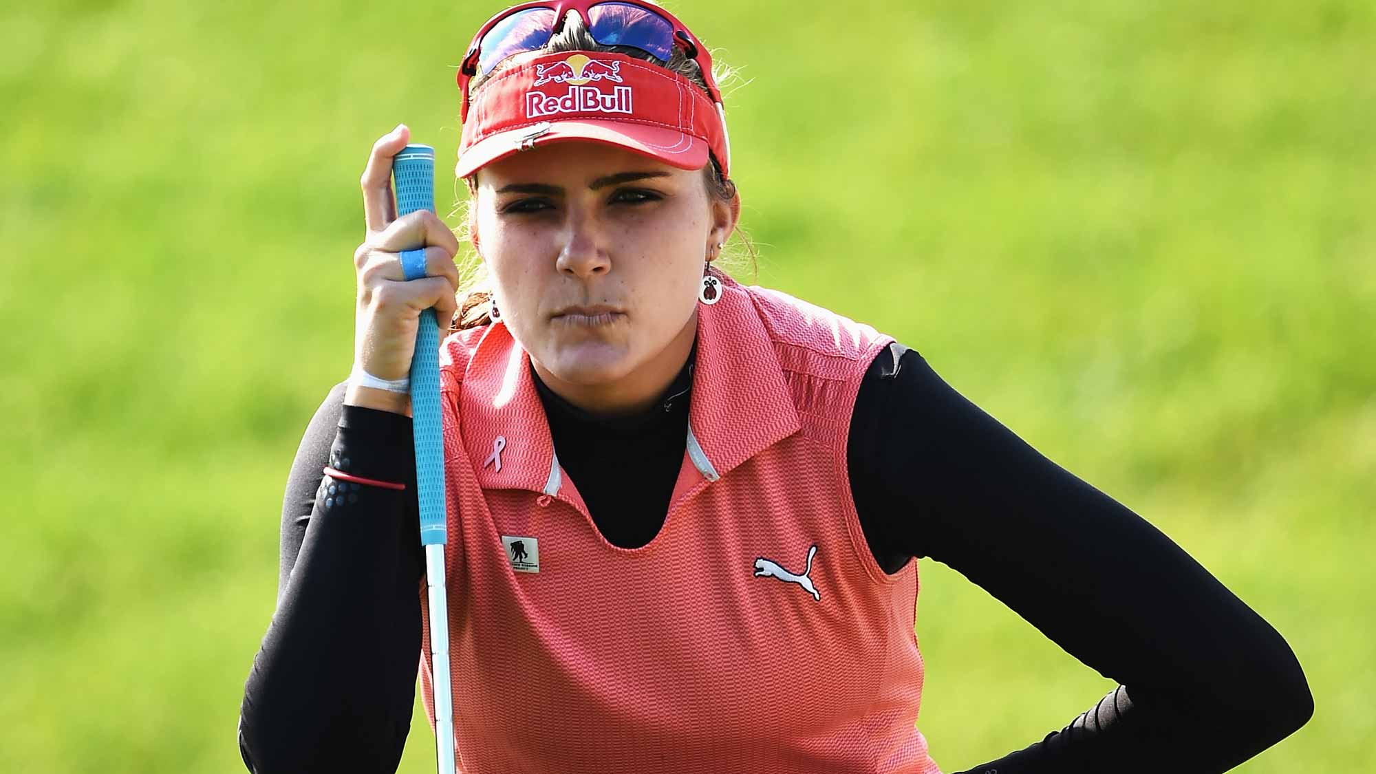 Lexi Thompson of USA lines up a putt during the first round of the Evian Championship Golf on September 10, 2015 in Evian-les-Bains, France