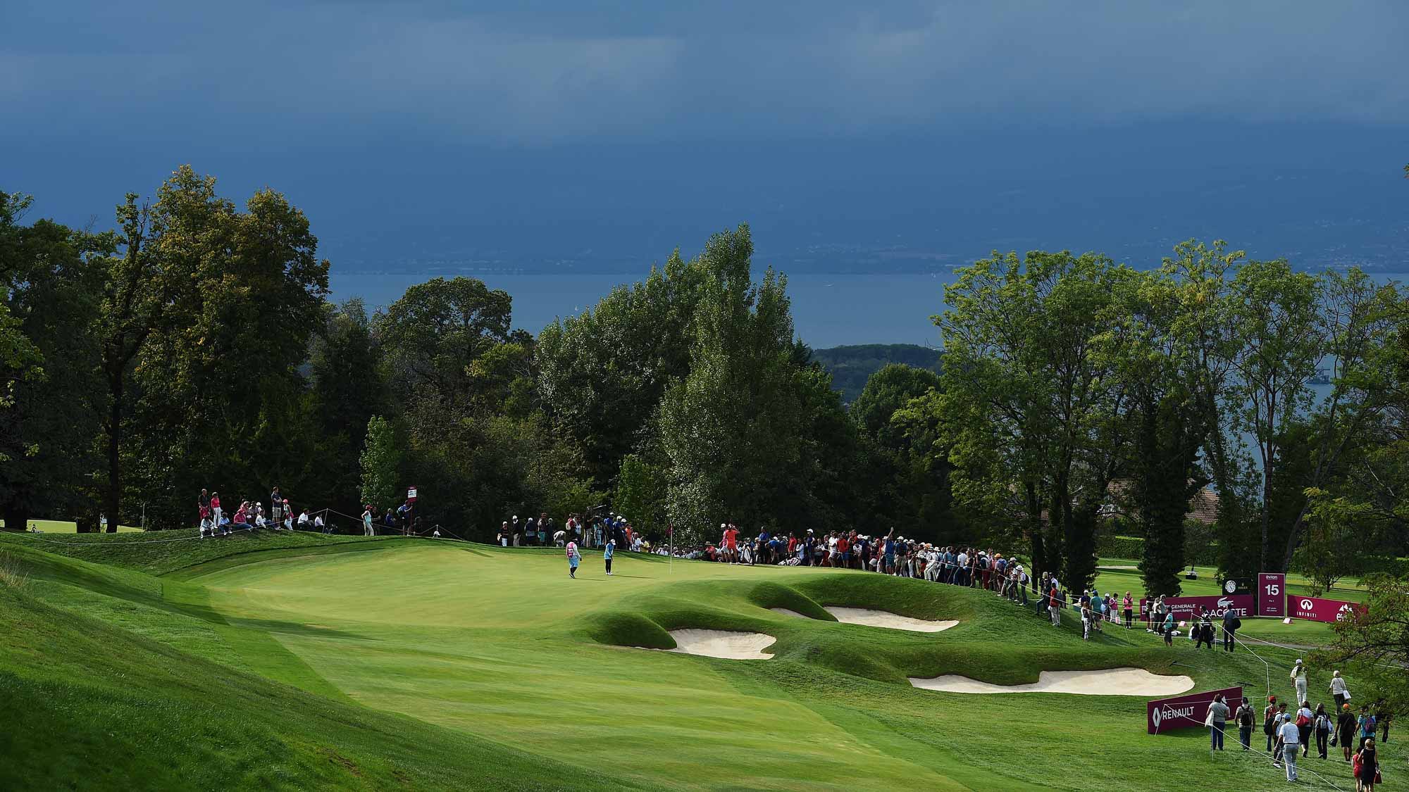 A general view of the 14th hole during the third round of the Evian Championship