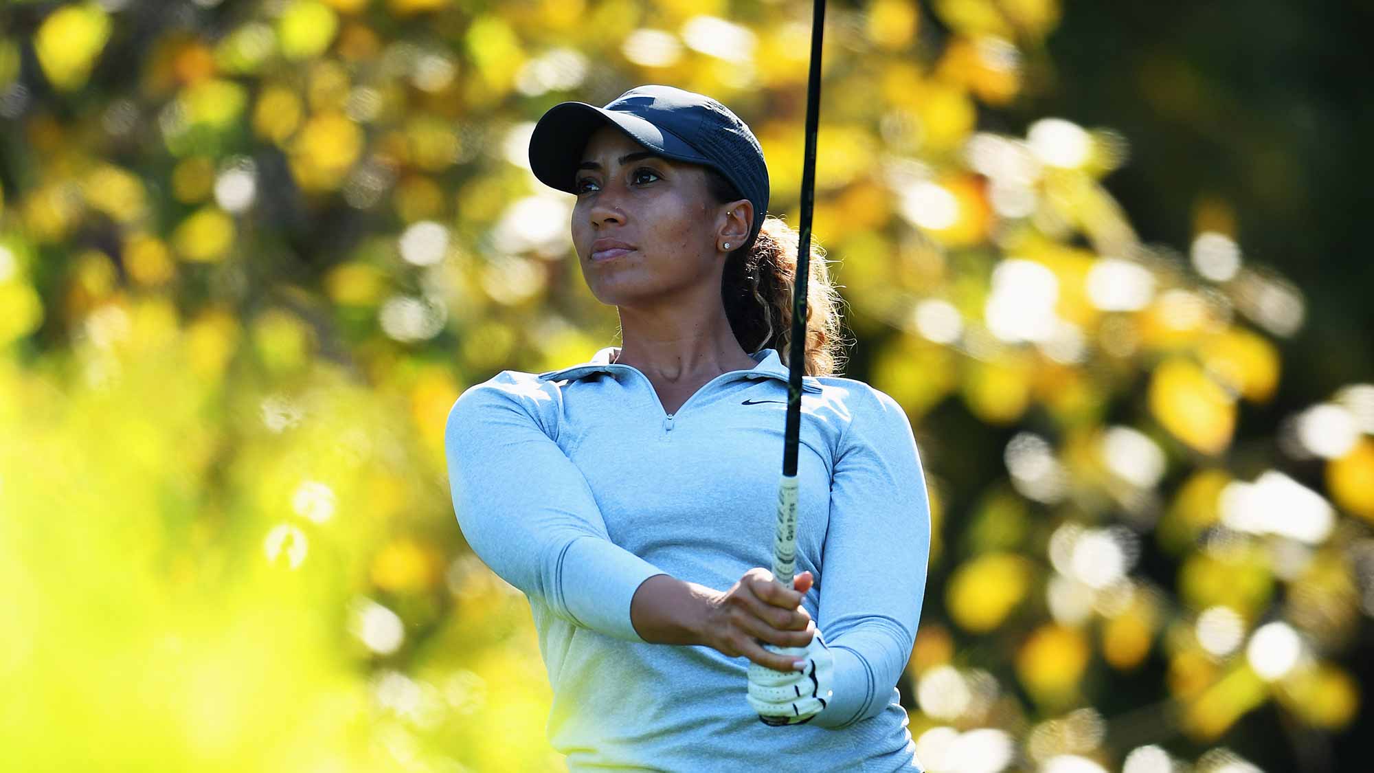Cheyenne Woods of USA plays a shot during practice prior to the start of the Evian Championship