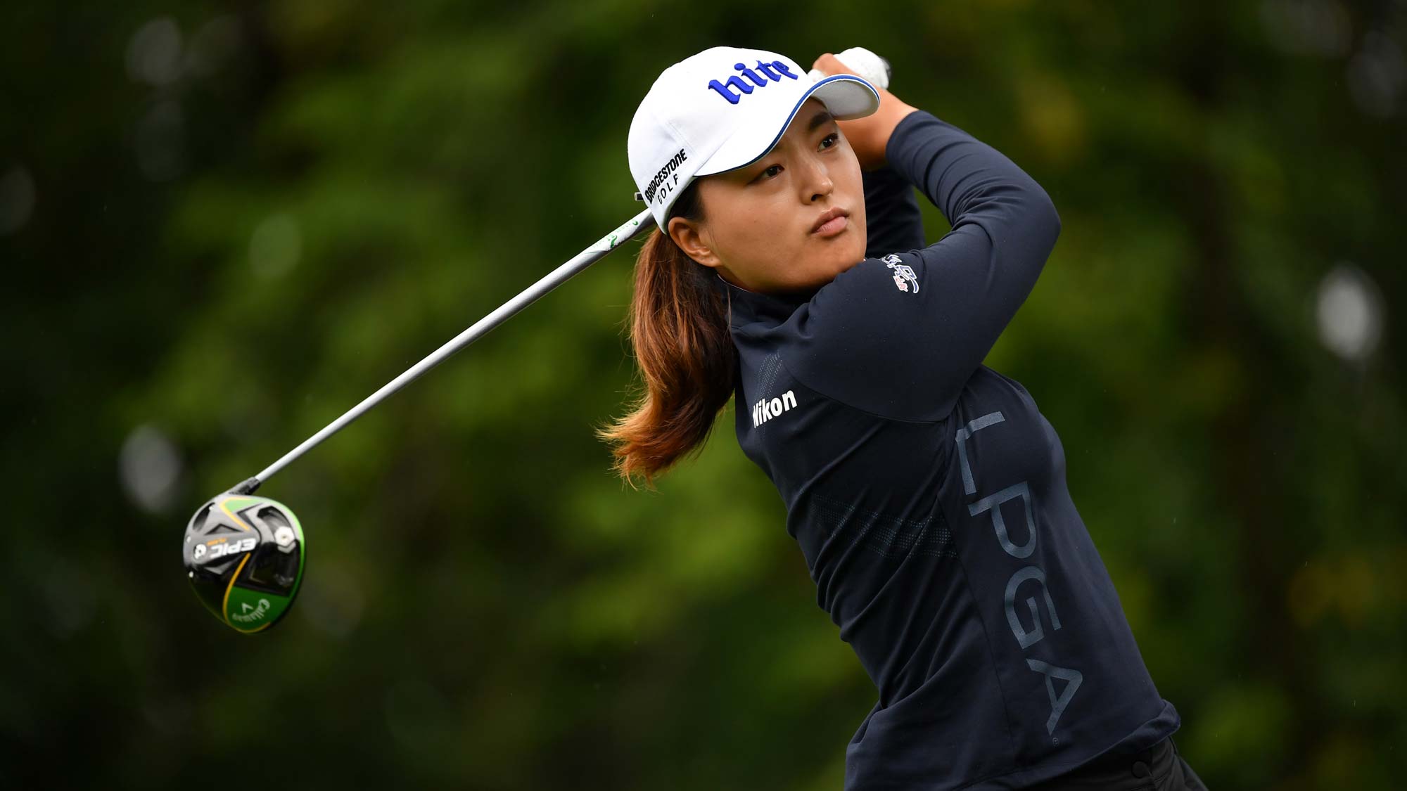Jin Young Ko of South Korea in action on the 9th hole during day 4 of the Evian Championship