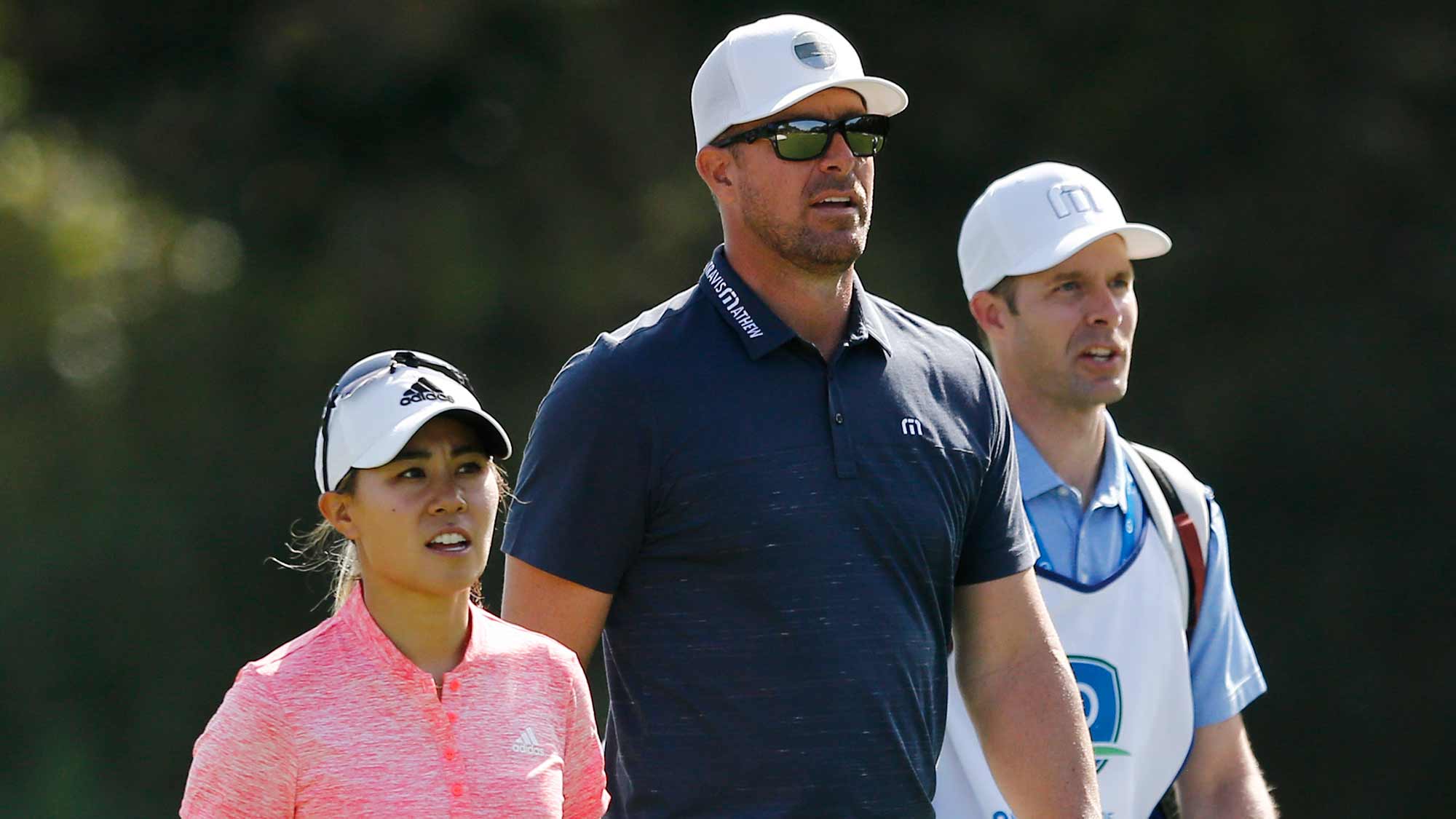  Danielle Kang talks with former MLB pitcher Mark Mulder as they walk up the seventh fiarway during the second round of the Diamond Resorts Tournament of Champions at Tranquilo Golf Course at Four Seasons Golf and Sports Club Orlando on January 17, 2020 in Lake Buena Vista, Florida