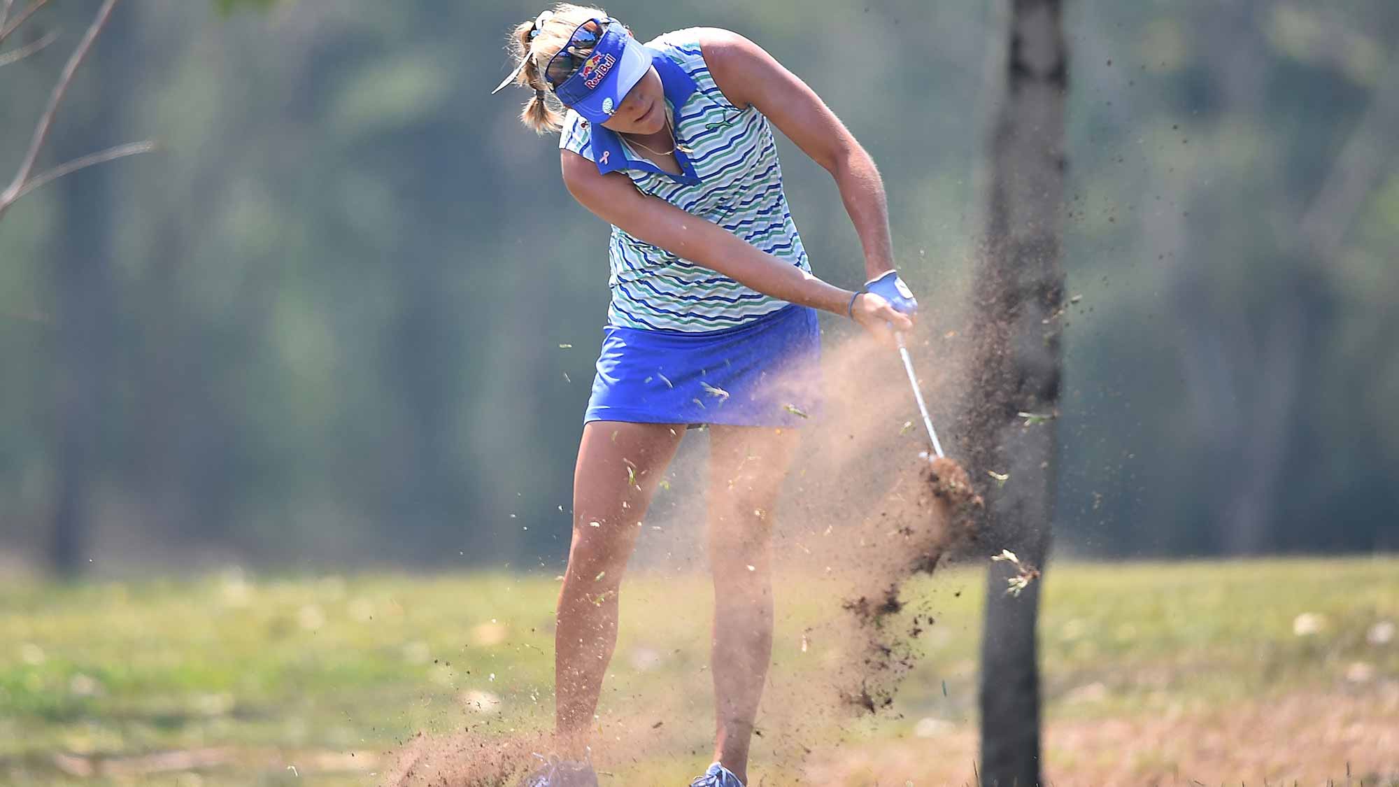 Lexi Thompson of the United States plays a shot during day four of the 2016 Honda LPGA Thailand at Siam Country Club