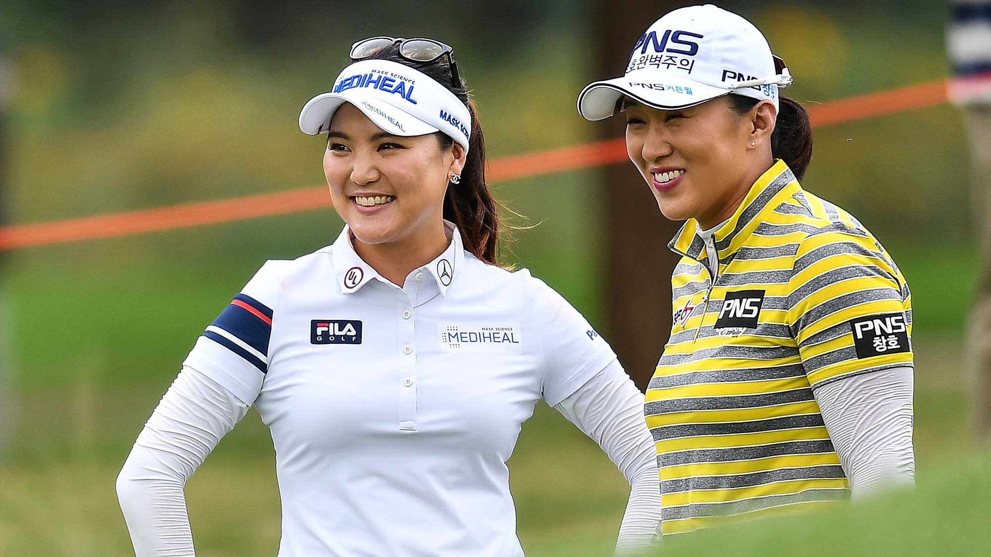 Amy Yang and So Yeon Ryu of Republic of Korea smile during the final round of Honda LPGA Thailand
