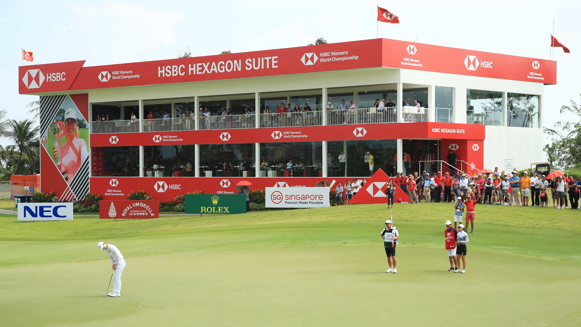 Sung Hyun Park of South Korea putts on the 18th green during the first round of the HSBC Women's World Championship at Sentosa Golf Club on February 28, 2019 in Singapore.