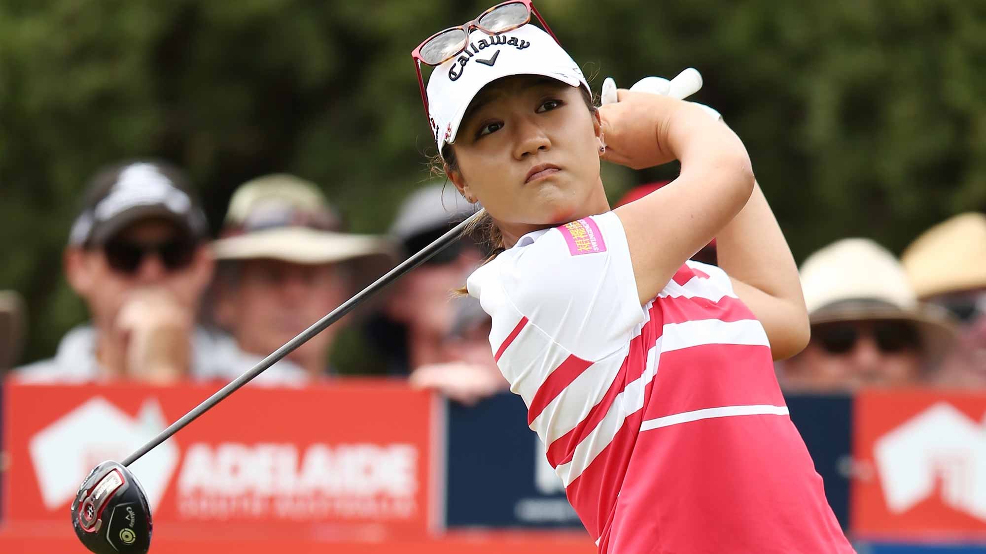 Lydia Ko of New Zealand tees off during day two of the ISPS Handa Women's Australian Open