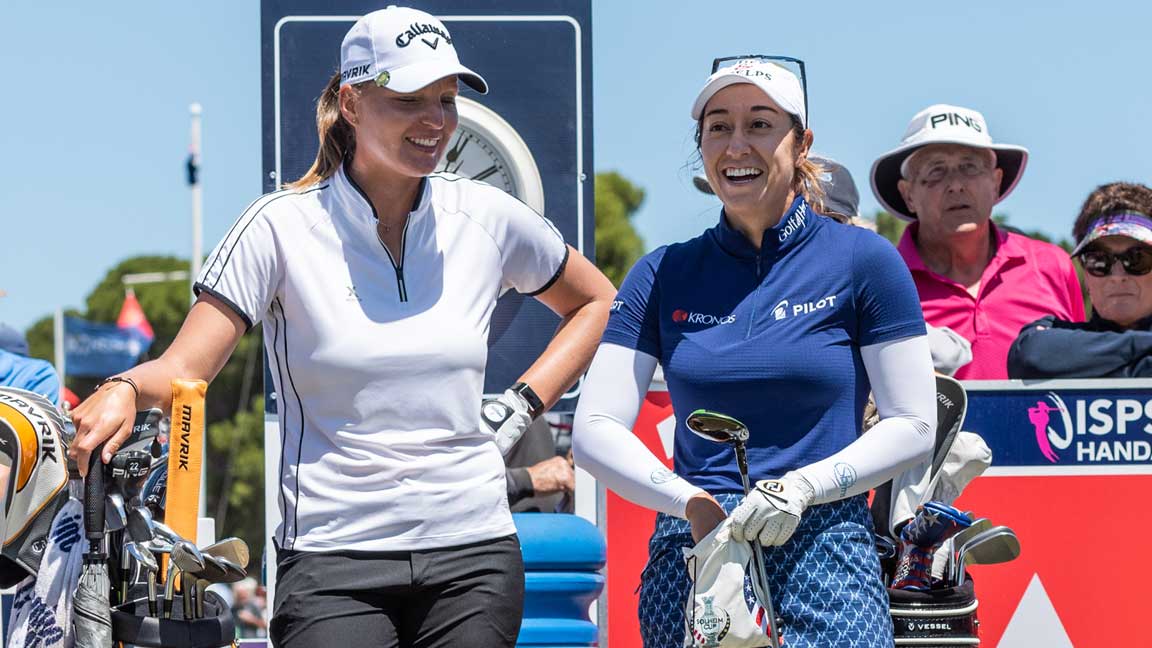 Perrine Delacour and Marina Alex during fourth round at 2020 ISPS Handa Women's Australian Open