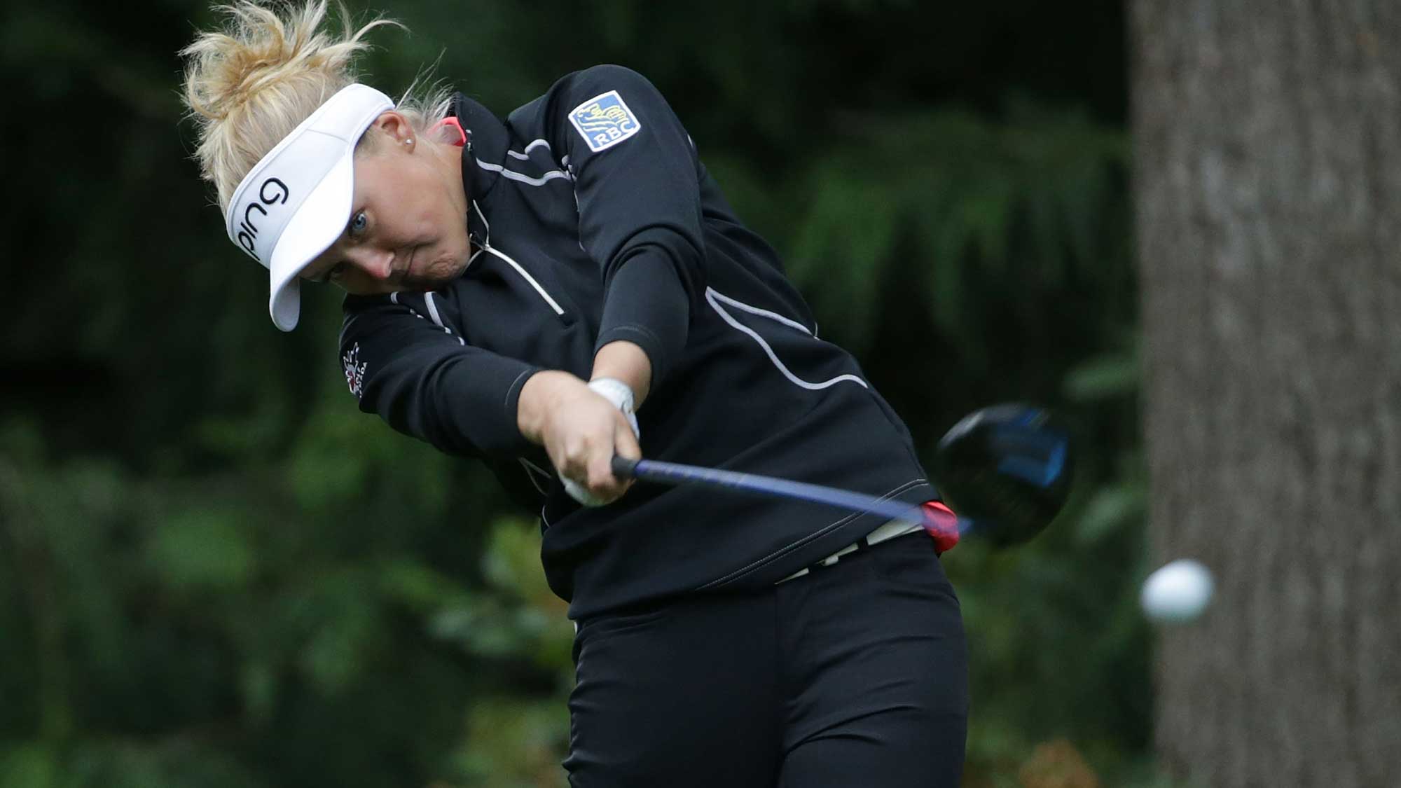 Brooke Henderson of Canada hits a tee shot on the fourth hole during the third round of the KPMG Women's PGA Championship