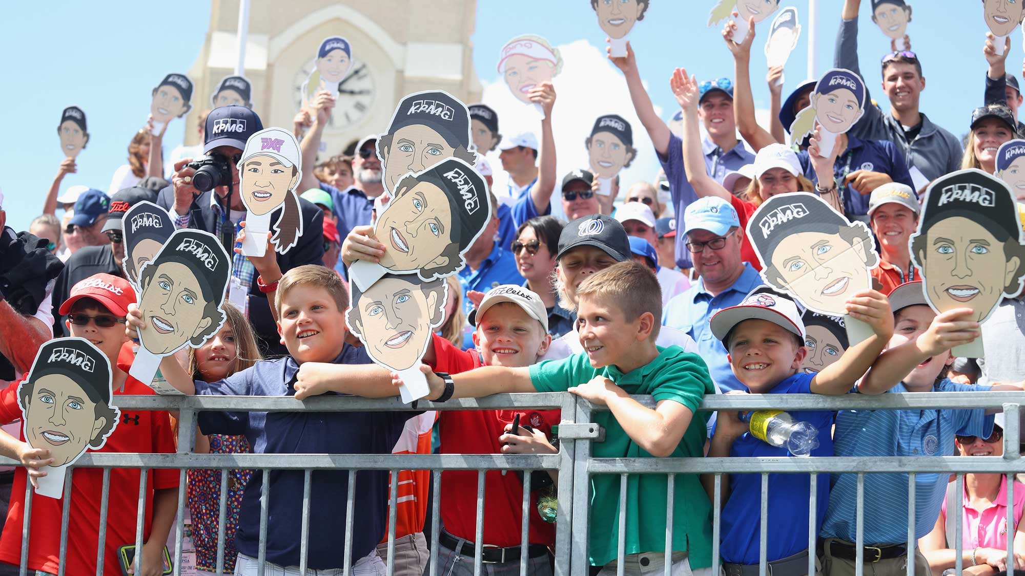 Young fans watch a skills challenge prior to the start of the 2017 KPMG Women's PGA Championship
